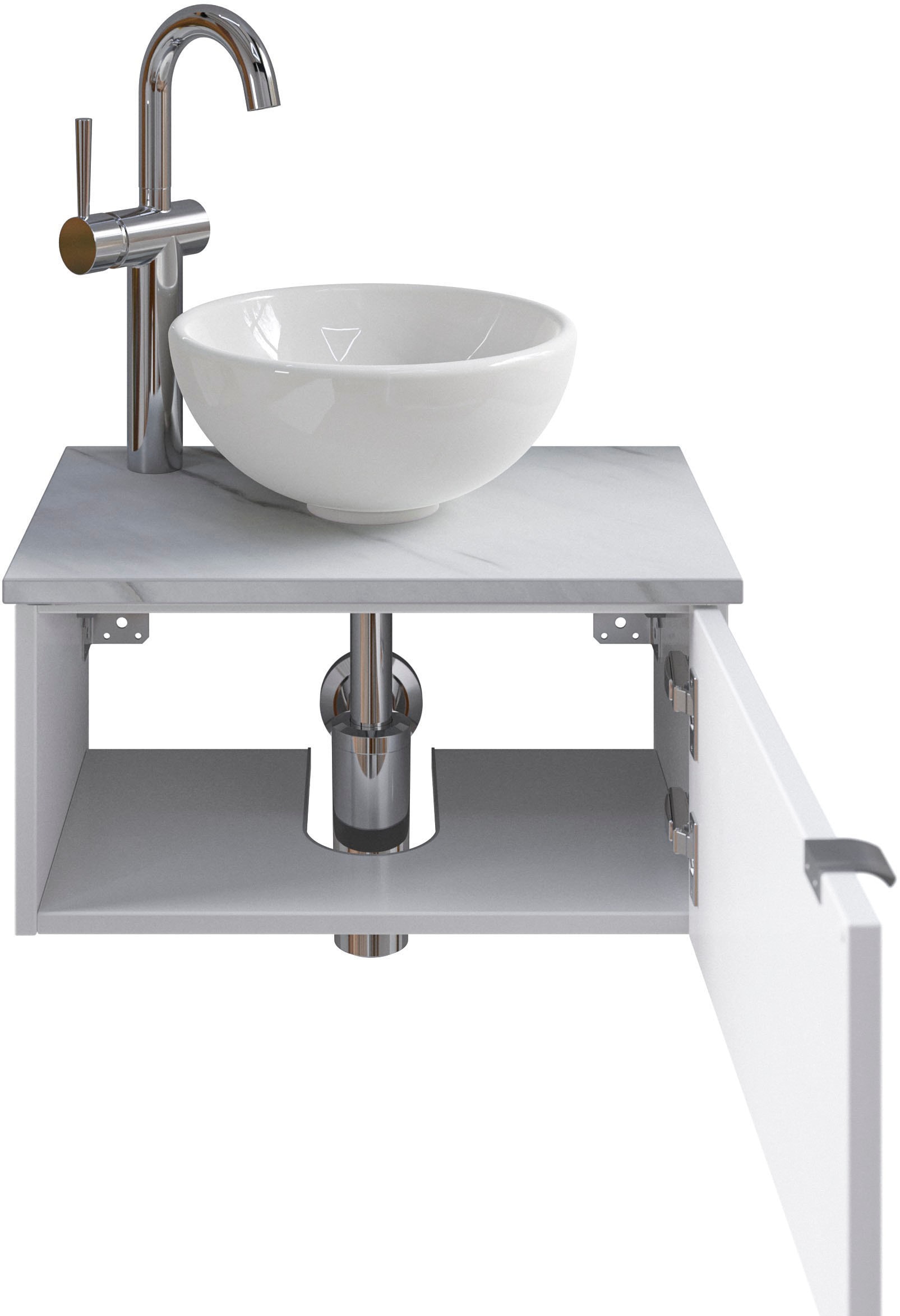 Saphir Waschtisch »Serie 6915 Waschschale mit Unterschrank für Gästebad, Gäste WC«, 51 cm breit, 1 Tür, Waschtischplatte, kleine Bäder, ohne Armatur