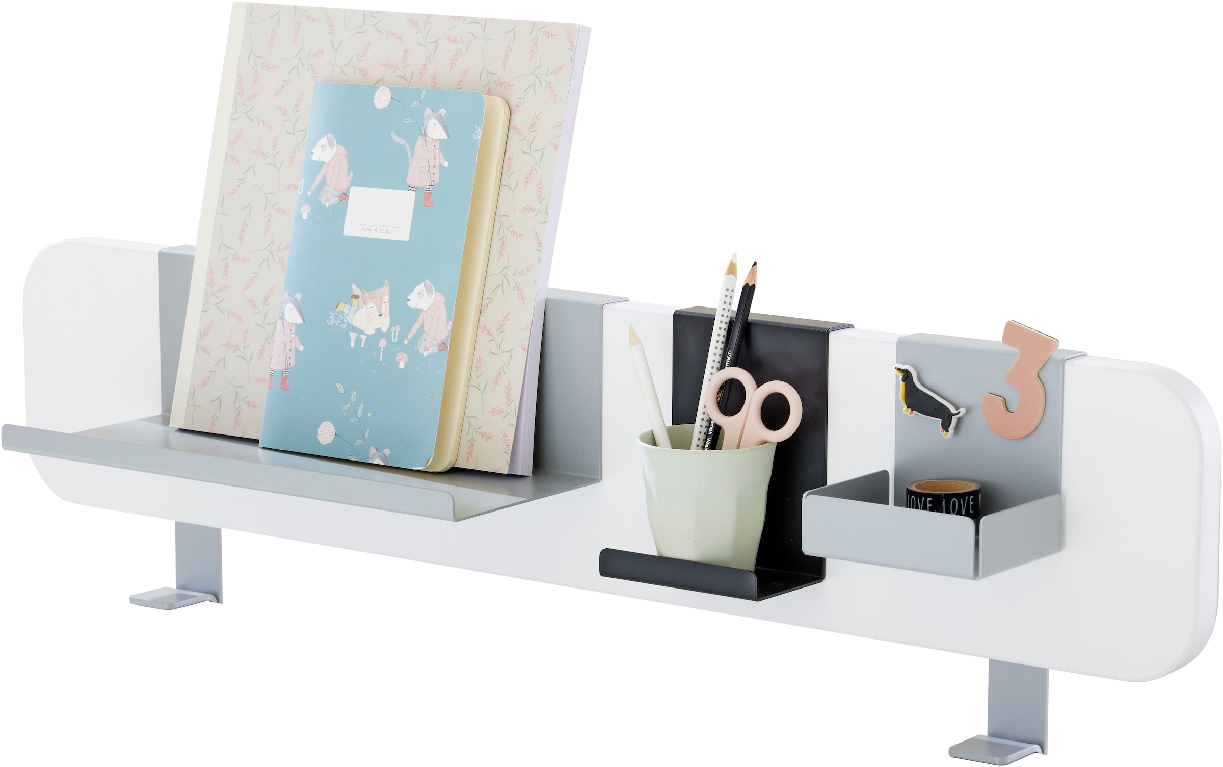 PAIDI Schreibtischaufsatz »Funktionsboard in verschiedenen Ausführungen« B/H/T ca. 81x16x2cm,  inklusive 3 Einhängeschalen aus Metall