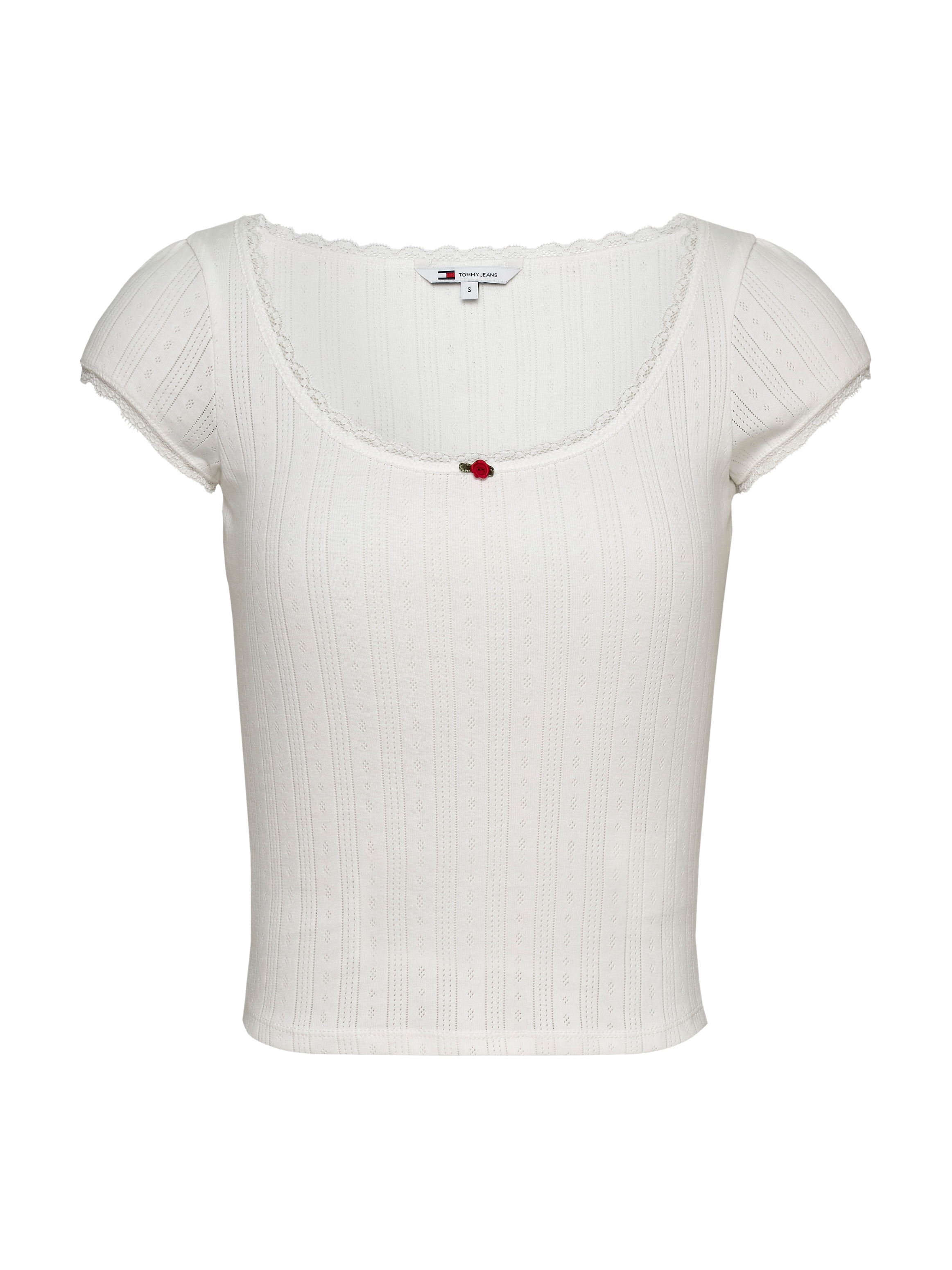 Tommy Jeans T-Shirt »TJW SLIM SH POINTELLE SS TEE EXT«, mit Spitze, mit Lochmuster