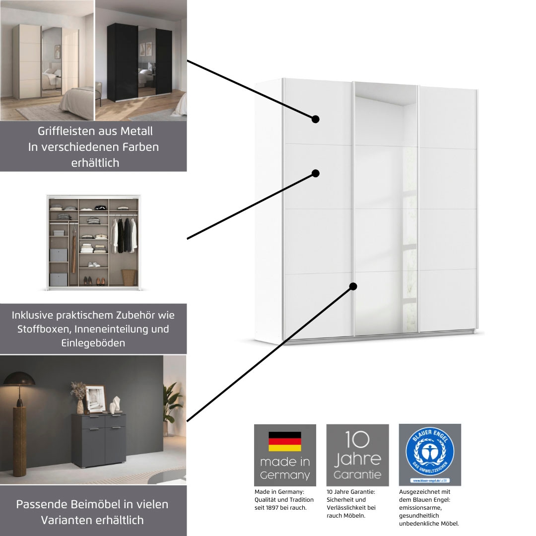 rauch Schwebetürenschrank »Kleiderschrank Schrank Garderobe Schlafzimmerschrank CORTONA« erhältlich in Breite: 136/181/203/226/271/315/360 cm, Höhe: 210/229 cm,  in 3 Ausstattungen BASIC/CLASSIC/PREMIUM (SOFT-CLOSE) MADE IN GERMANY