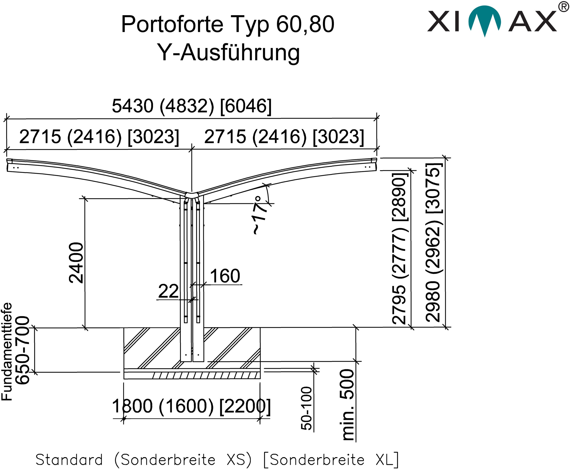 Ximax Doppelcarport »Portoforte Typ 60 Y-mattbraun«, Aluminium, 527 cm, braun, Aluminium