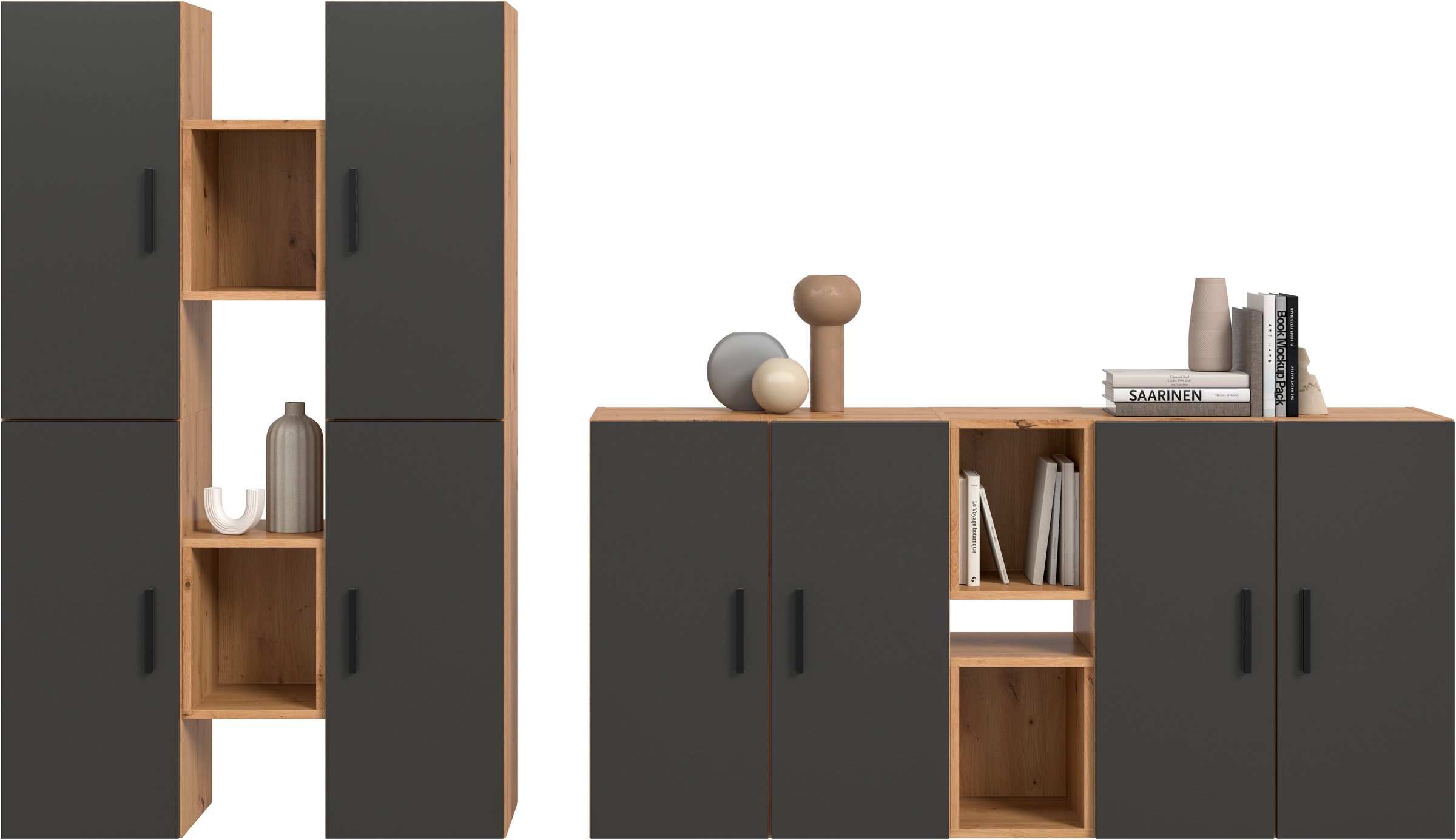 Home affaire Schrank-Set »ENESTE, 12-teilig, in verschiedenen Farben, individuell kombinierbar« verschiedenste Kombinationmöglichkeiten, stehend oder hängend, 4 Stk. tlg.