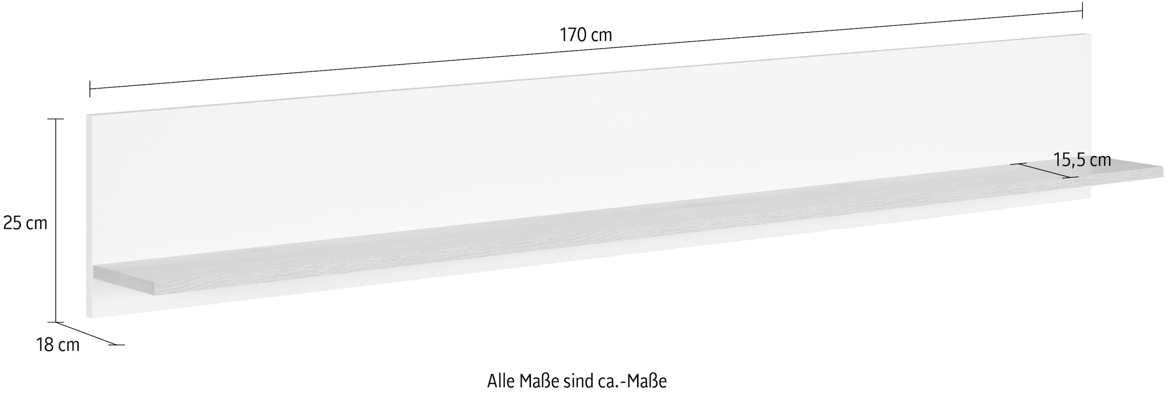 INOSIGN Wandboard »Linz«, (1 St.), großzügige Bücherleiste in Weiß/Eiche - Wandregal (B/T/H) 170/18/25 cm