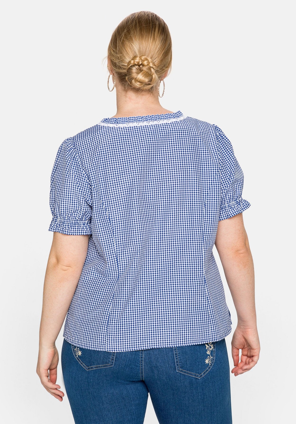 Sheego Trachtenbluse »Trachtenbluse im Karo-Design, mit Spitzenbesatz«