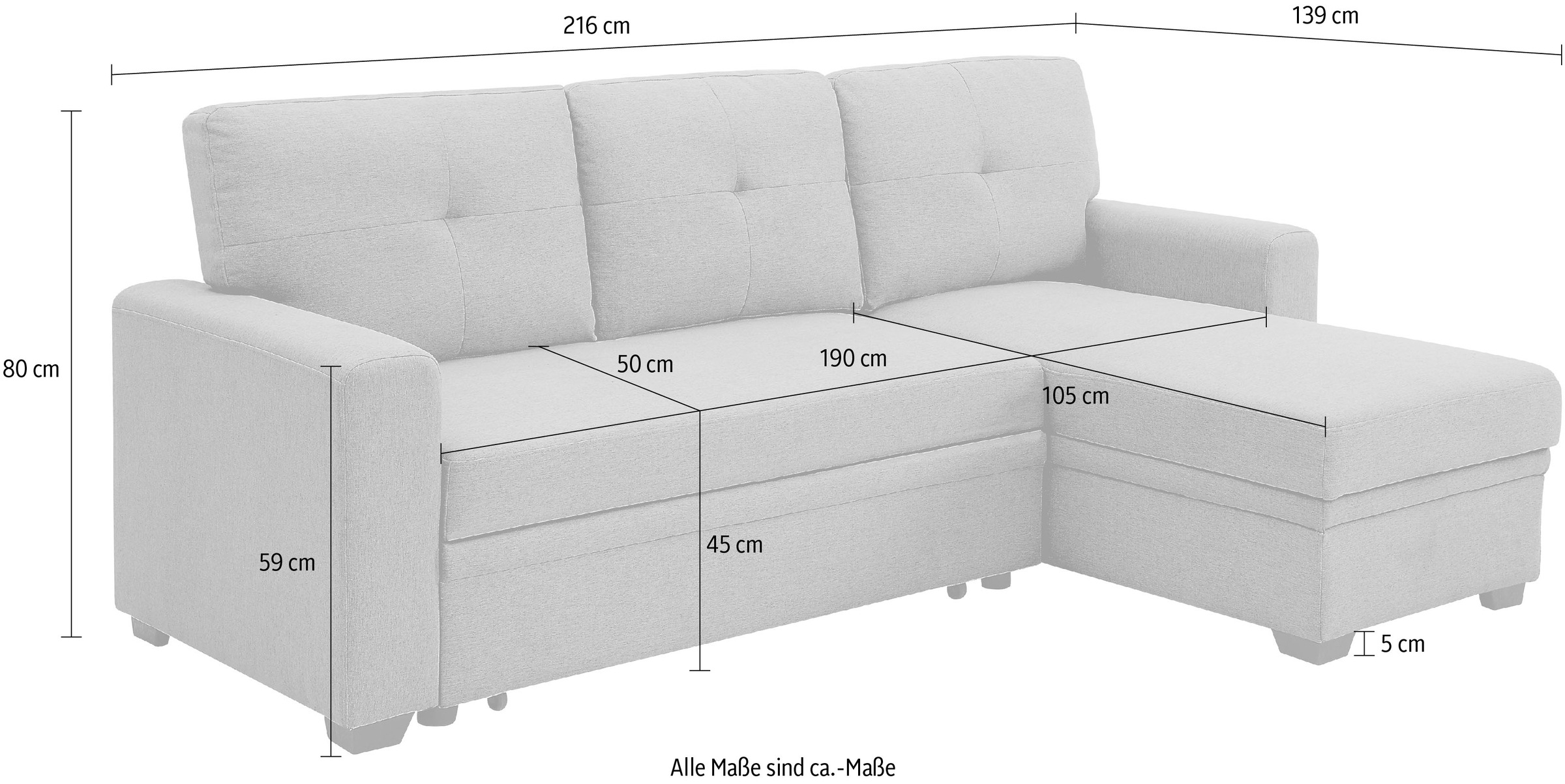 ATLANTIC home collection Schlafsofa »Gerrit L-Form«, Ecksofa, mit Bettfunktion, Recamiere rechts oder links montierbar