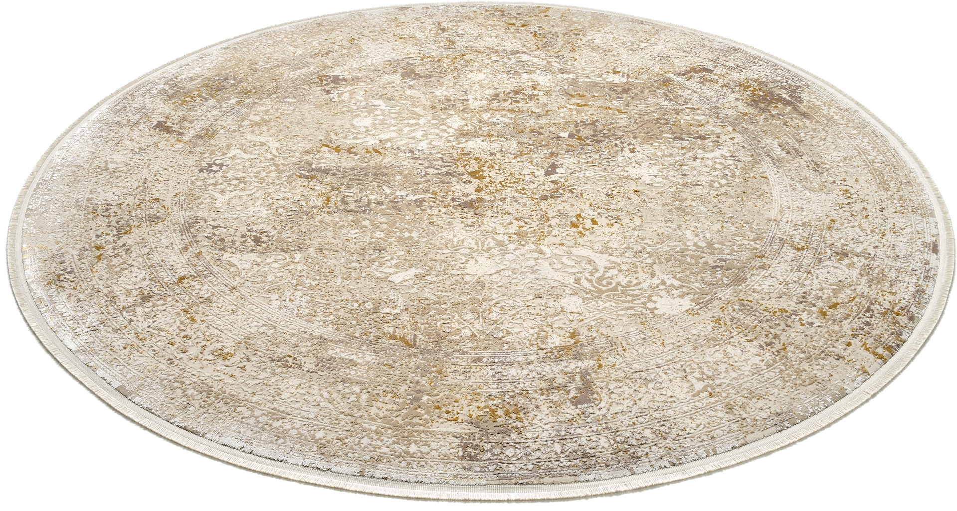 OCI DIE TEPPICHMARKE Teppich »BESTELLER CAVA« rund 8 mm Höhe Glanz Viskose, mit Fransen, Hoch Tief Struktur, Vintage, Wohnzimmer