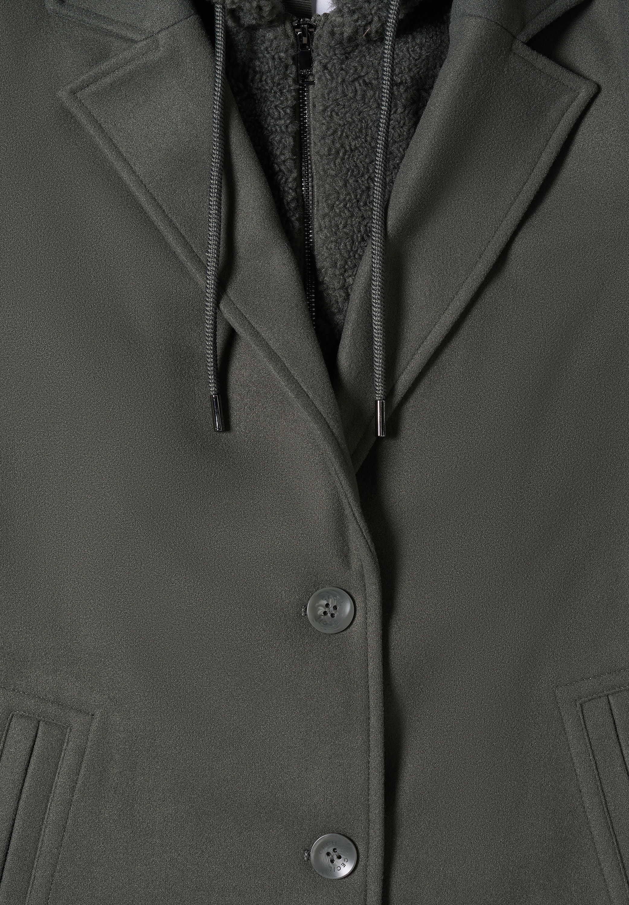 Cecil Wintermantel Reversmantel mit zwei Knöpfen und Kapuze, Fake Wolle