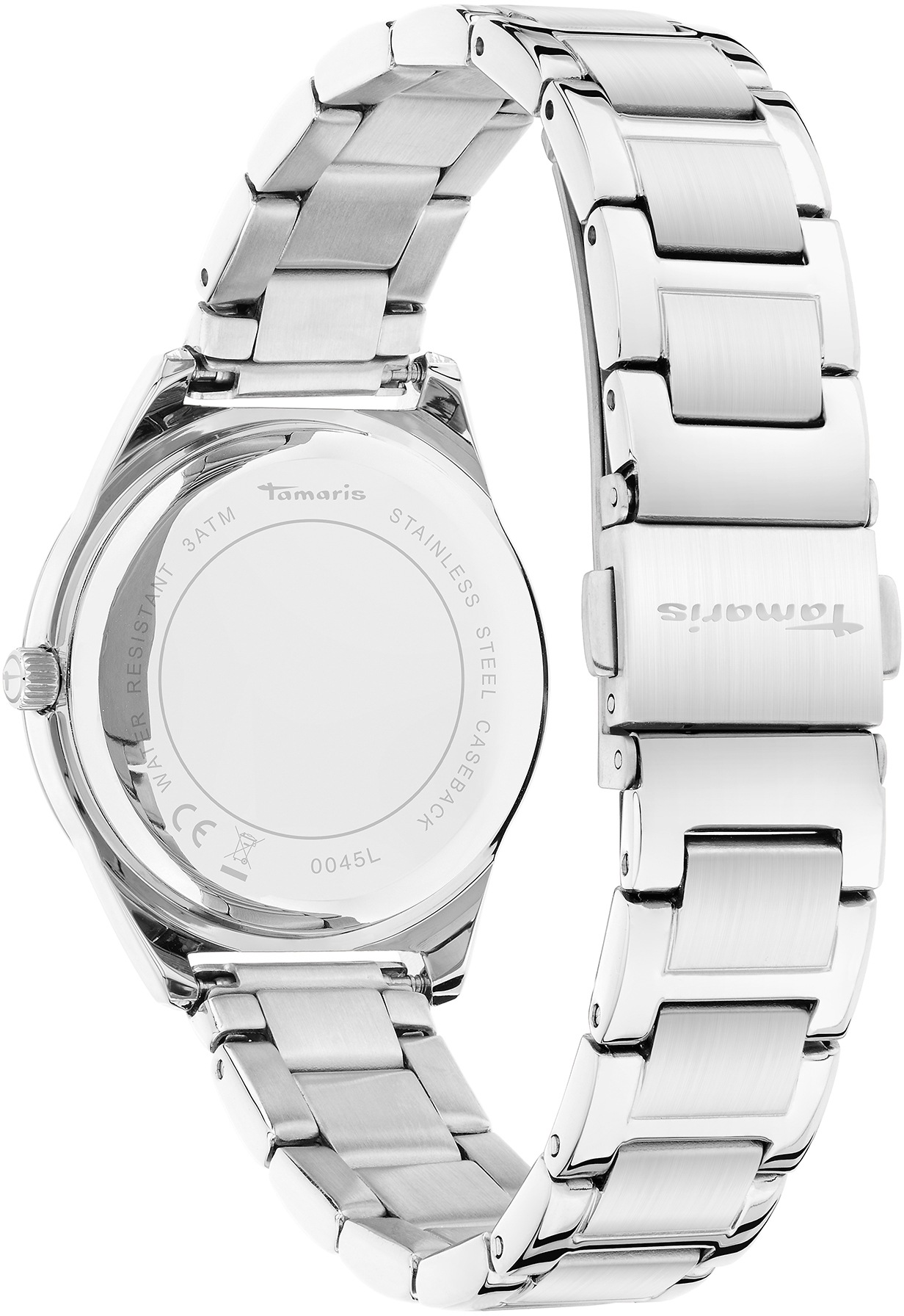 Tamaris Quarzuhr »TT-0045-MQ« Armbanduhr, Damenuhr, Edelstahlarmband, analog, Zirkonia (synth.)