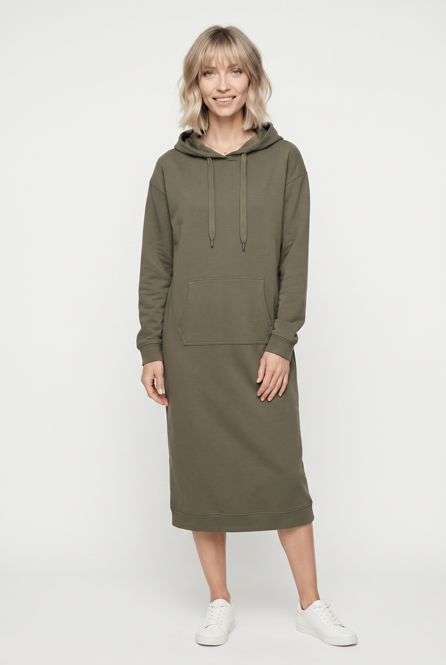 bonprix Sweatkleid »Sweatkleid mit Baumwolle« Kängurutasche mit Kapuze, aus Baumwolle und Viskose, lockere Passform