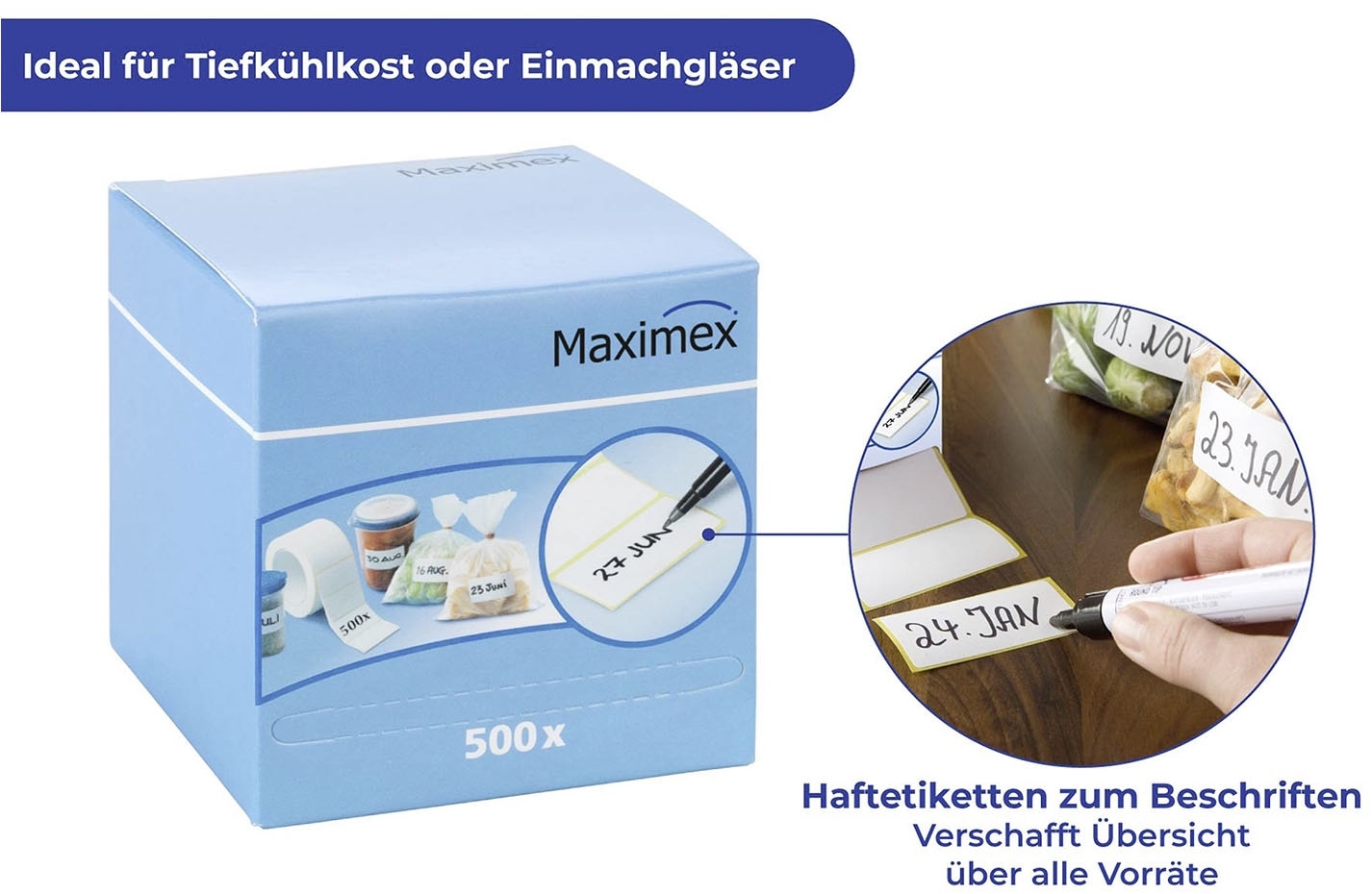 Maximex Etikettenrolle »Etiketten-Ex und Haftetiketten«, (Set, 4 St.), selbstklebend, zum Beschriften, mit Etikettenentfernungsstiften