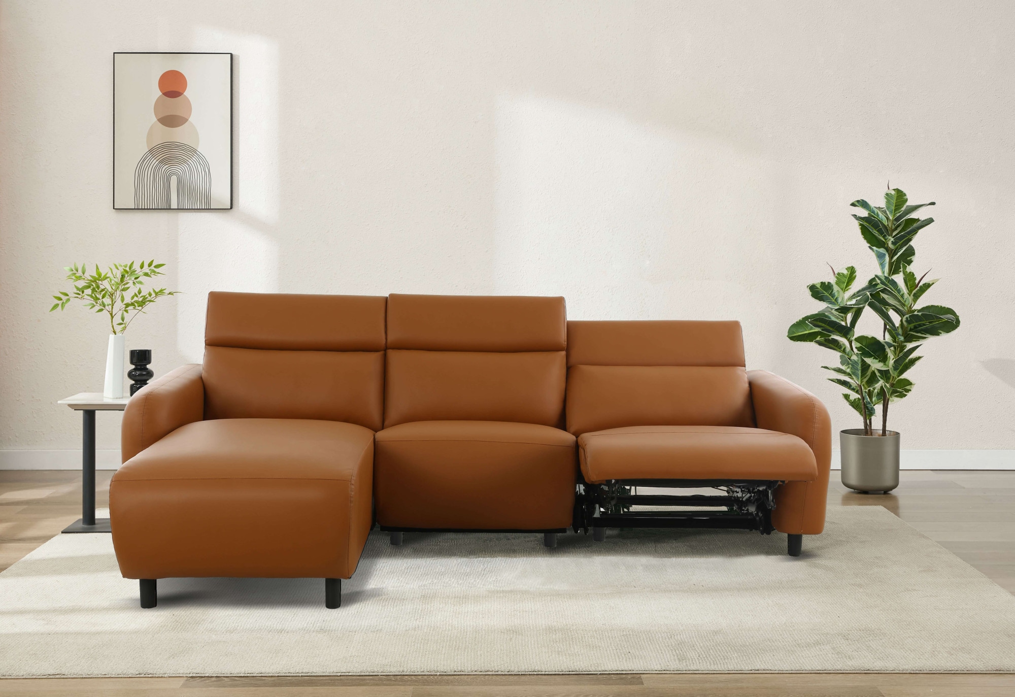 Home affaire Ecksofa »SKAANE Lederoptik, L-Form, 274 cm, manuelle u. elektrische Funktion,«, rundes Design, Kopfteilverstellung, Federkernpolsterung