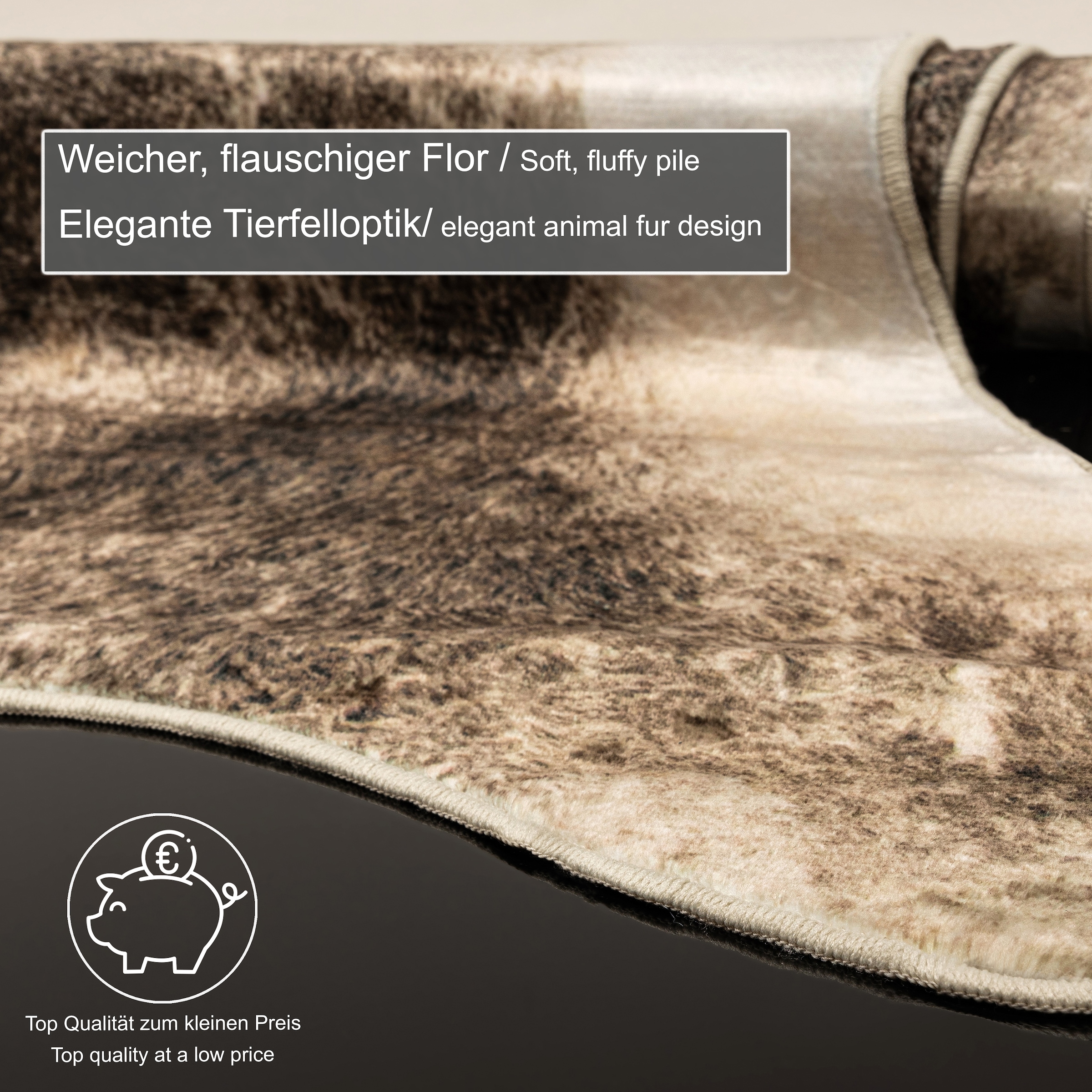 Gino Falcone Fellteppich »Emilia«, fellförmig, 3 mm Höhe, Kunstfell, bedruckt, Kuhfell-Optik, ideal im Wohnzimmer & Schlafzimmer