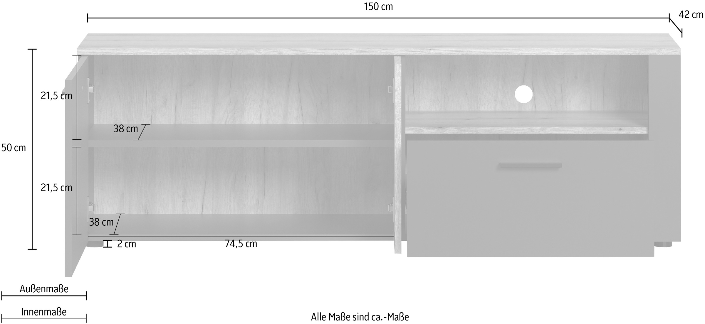 INOSIGN TV-Bank »Estepona«, (1 St.), TV-Board, 2 Türen, 1 Schublade, 1 Fach - (B/T/H) 150/42/50 cm