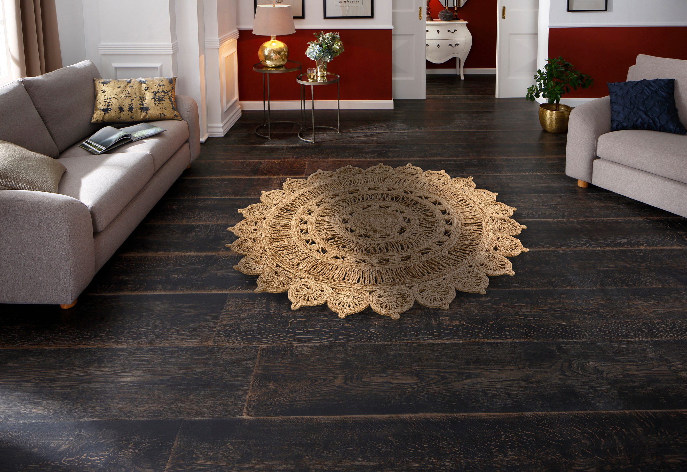 my home Teppich »Amar«, rund, 7 mm Höhe, geflochtener Wendeteppich, 100% Jute, Boho Stil, Wohnzimmer, Esszimmer