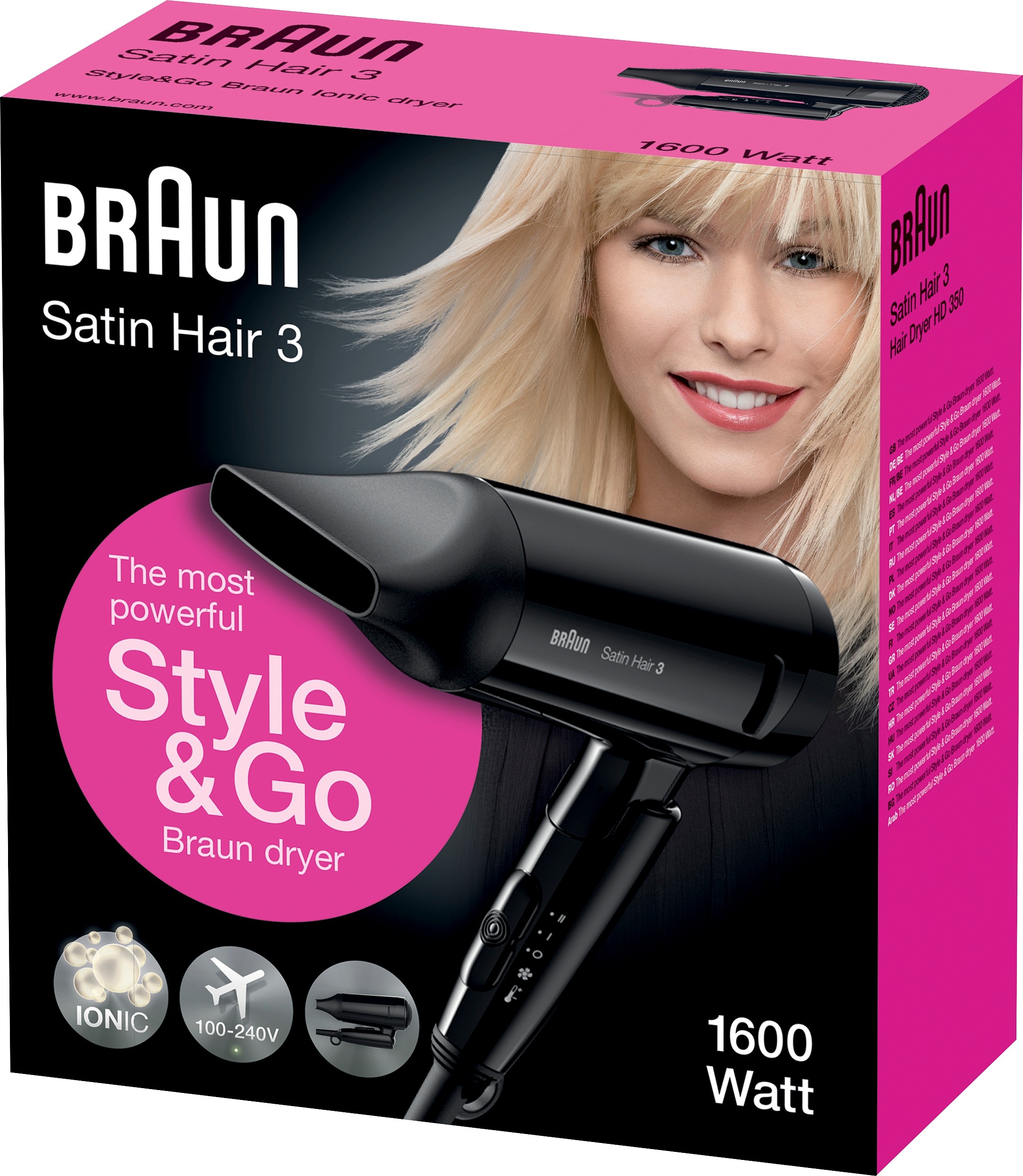 Go«, W, Garantie Jahren & 1600 Satin Style Reisehaartrockner XXL »Braun 3 3 Hair Braun Faltbar mit