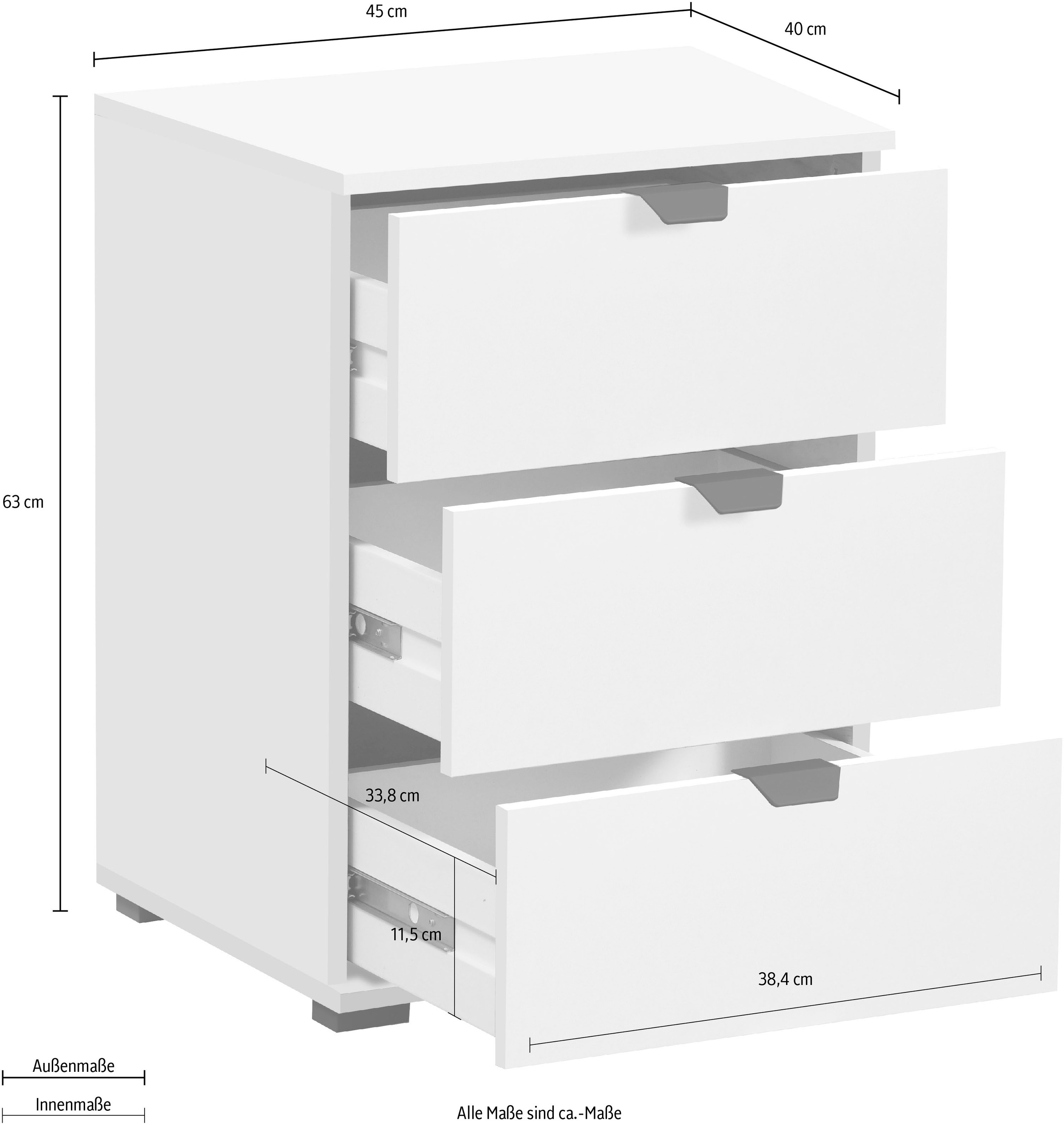 INOSIGN Nachtkommode »Duero«, mit 3 Schubkästen, Breite 45 cm