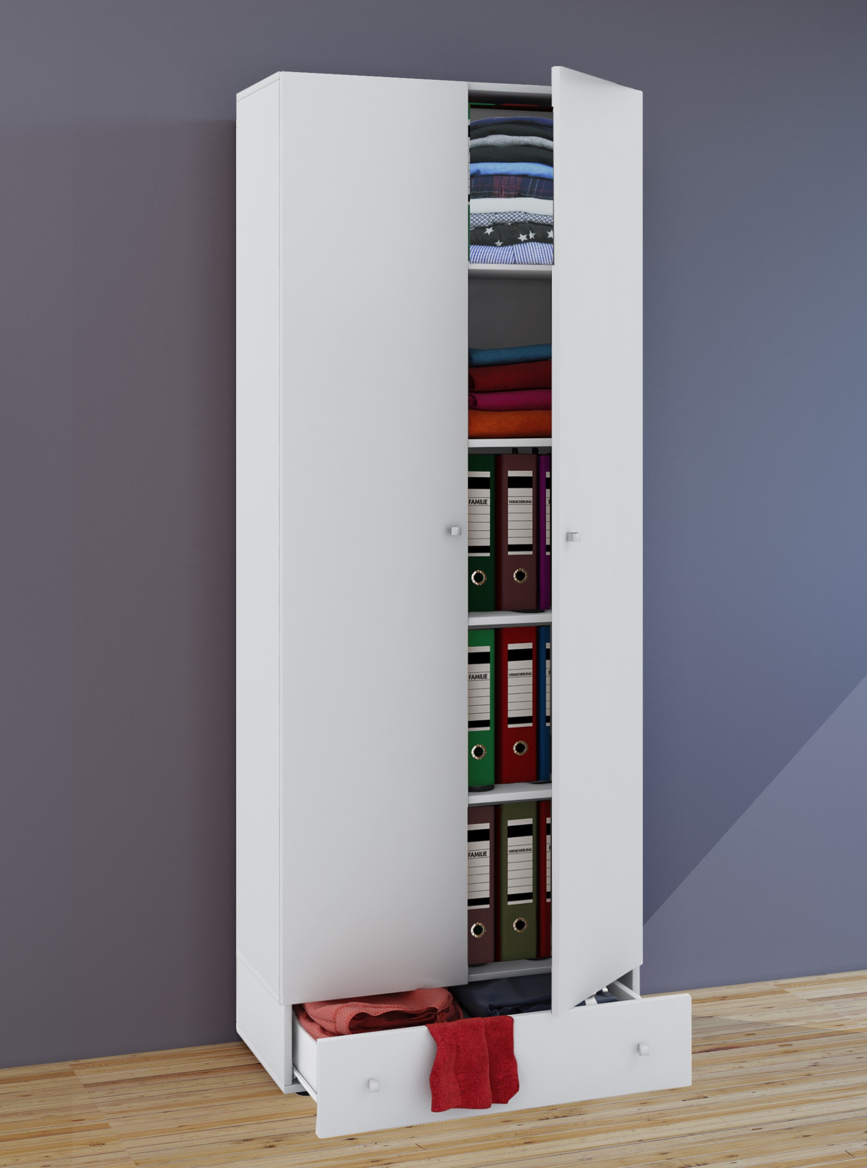 VCM Kleiderschrank »VCM Holz Kleiderschrank | 5 Fächer mit Schublade | 2 Drehtüren | Maße ca. B. 70 x H. 196 x T. 40 cm ¿ Vandol S«, (1 St.)