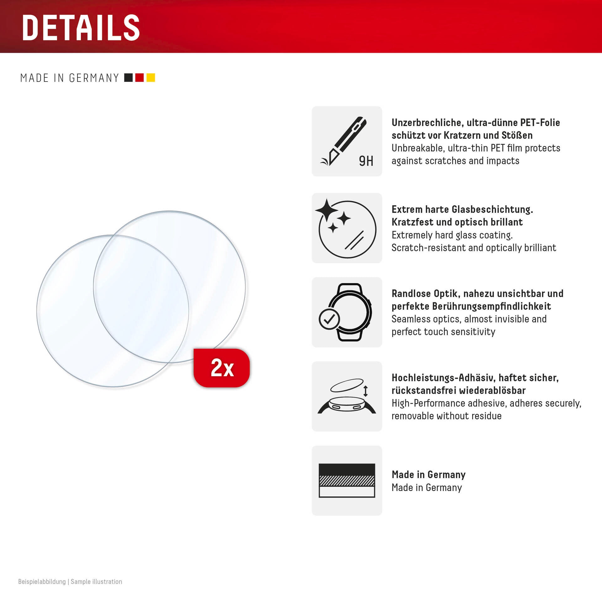 Displex Displayschutzglas »Smartwatch Glass Unbreakable Protector«, für Samsung Galaxy Watch6 44 mm-Samsung Galaxy Watch7 44 mm, (Packung, 2x Hybrid Glass), Displayschutzfolie, Schutzfolie, Bildschirmschutz, kratz- & stoßfest