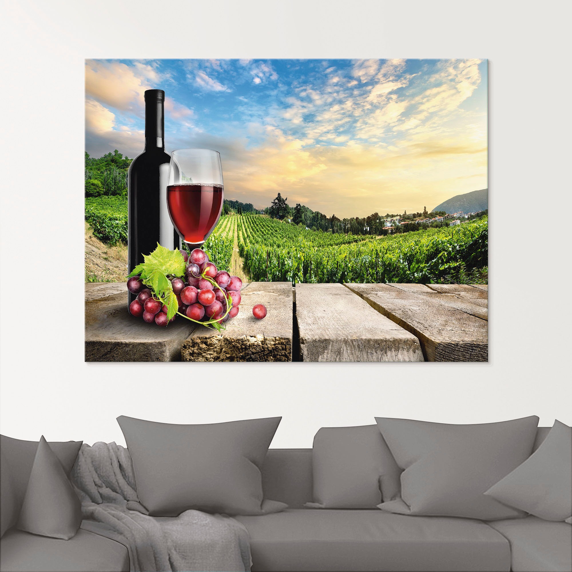 Artland Glasbild »Wein vor Weinbergen«, Berge, (1 St.), in verschiedenen Größen