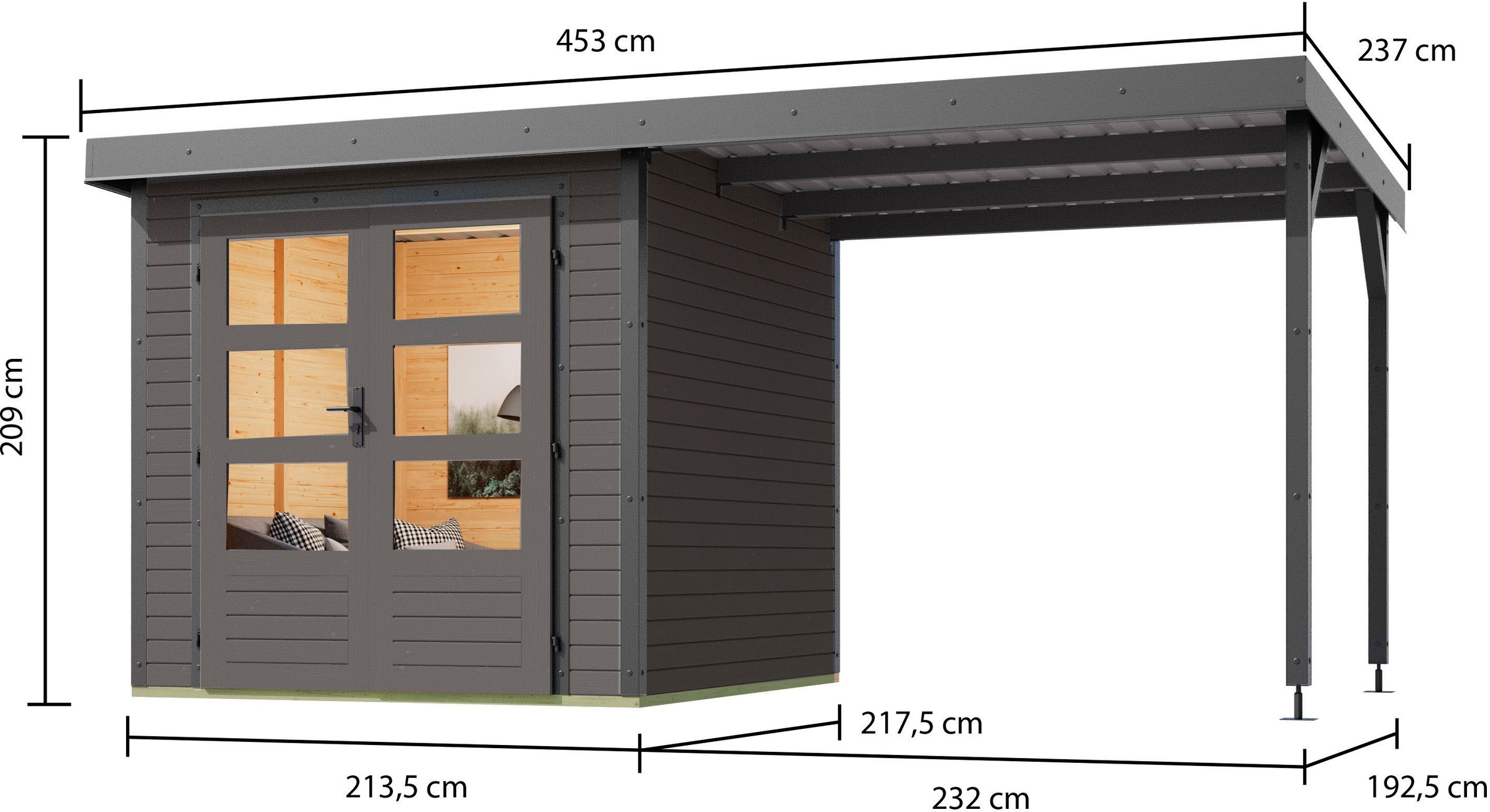 Karibu Gartenhaus »"Jupiter B SET"«, terragrau/staubgrau, mit Anbaudach