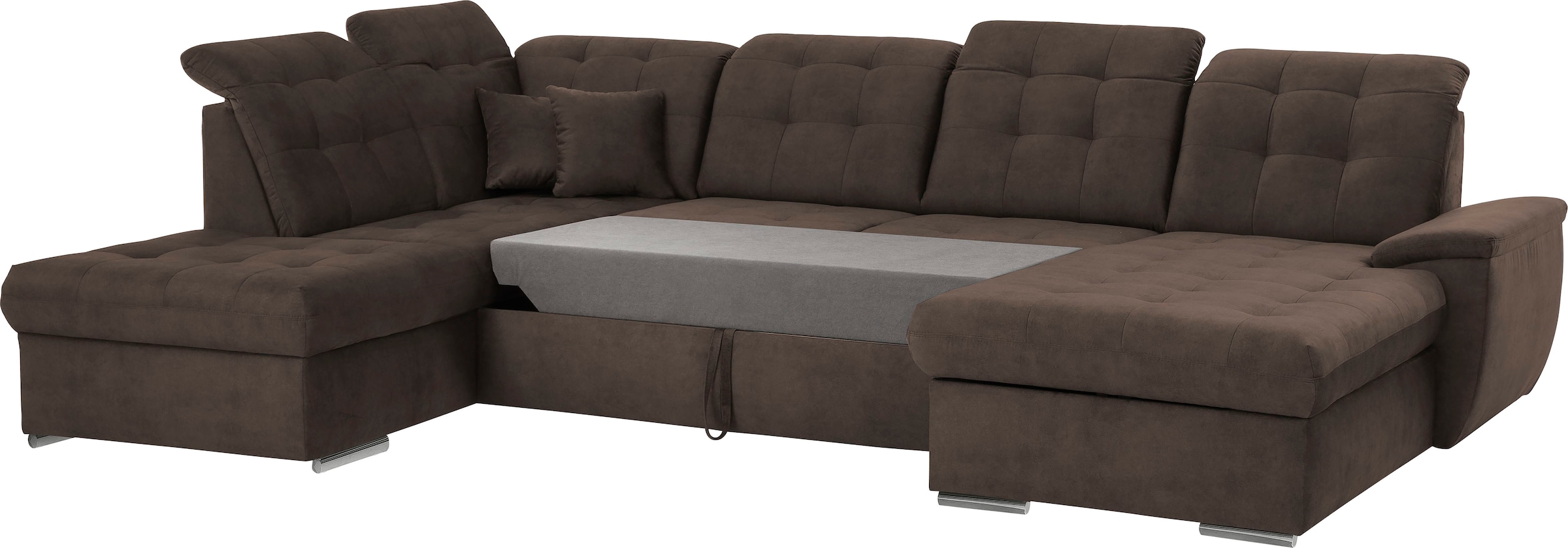 exxpo - sofa fashion Wohnlandschaft »Durango, aufwendige Sitz- und Rückenverarbeitung, bequem, U-Form«, inkl. Kopfteilverstellung, wahlweise mit Bettfunktion und Bettkasten