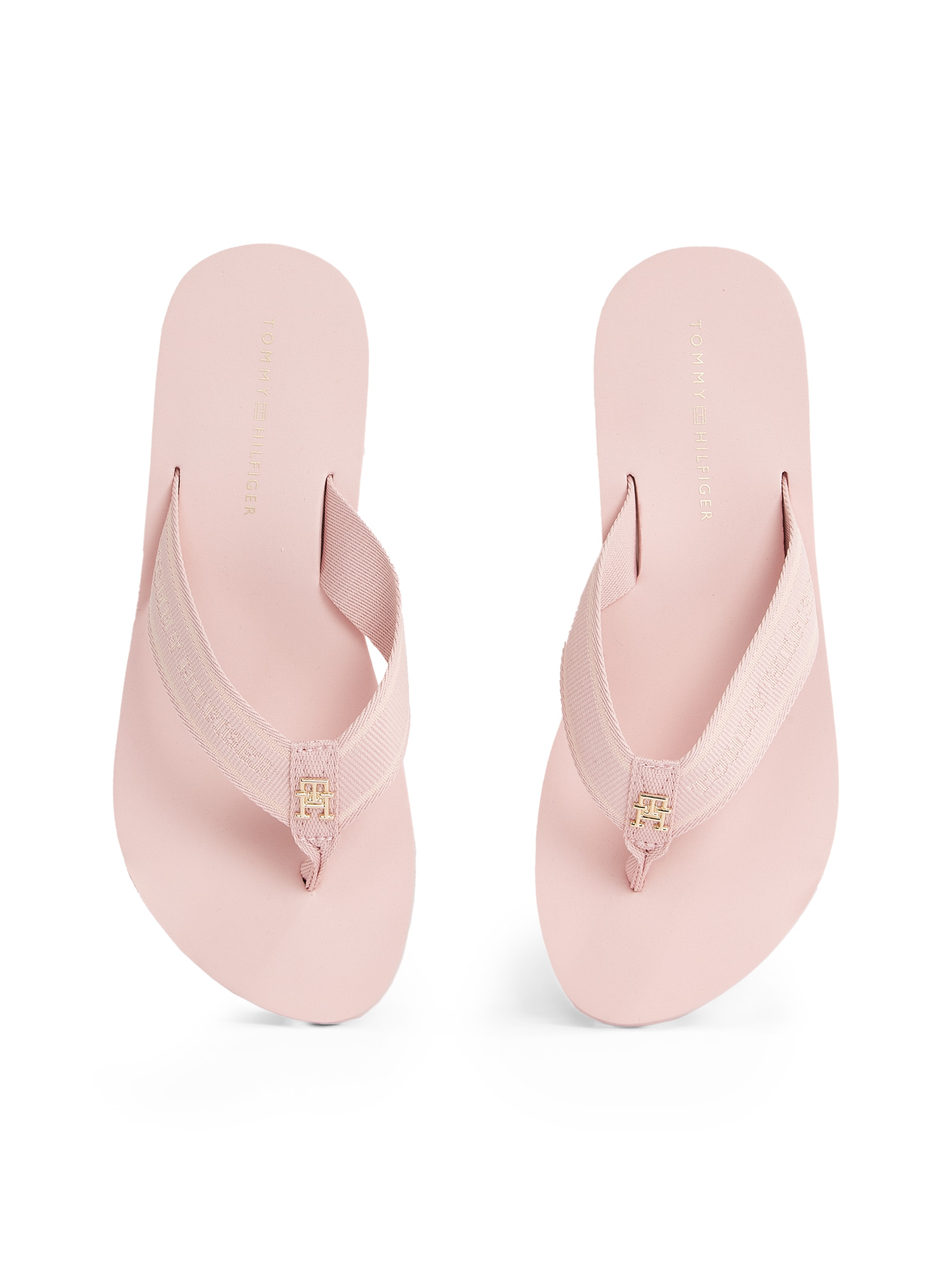 Tommy Hilfiger Zehentrenner »HILFIGER WEBBING BEACH SANDAL«, Sommerschuh, Flats, Bequemschuh, Dianette mit zweifarbiger Sohle