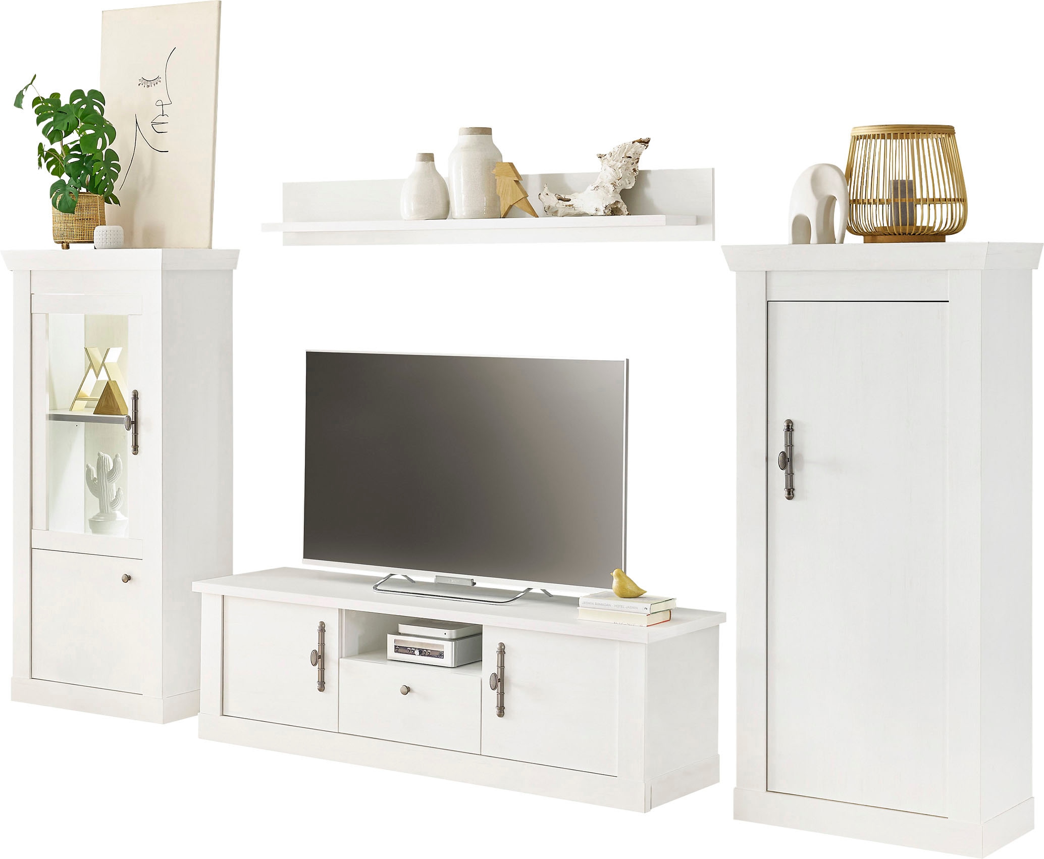 Home affaire Wohnwand »RAVENNA«, (4 St.), im romantischen Landhausstil, Griffe aus Metall, Softclose-Funktion