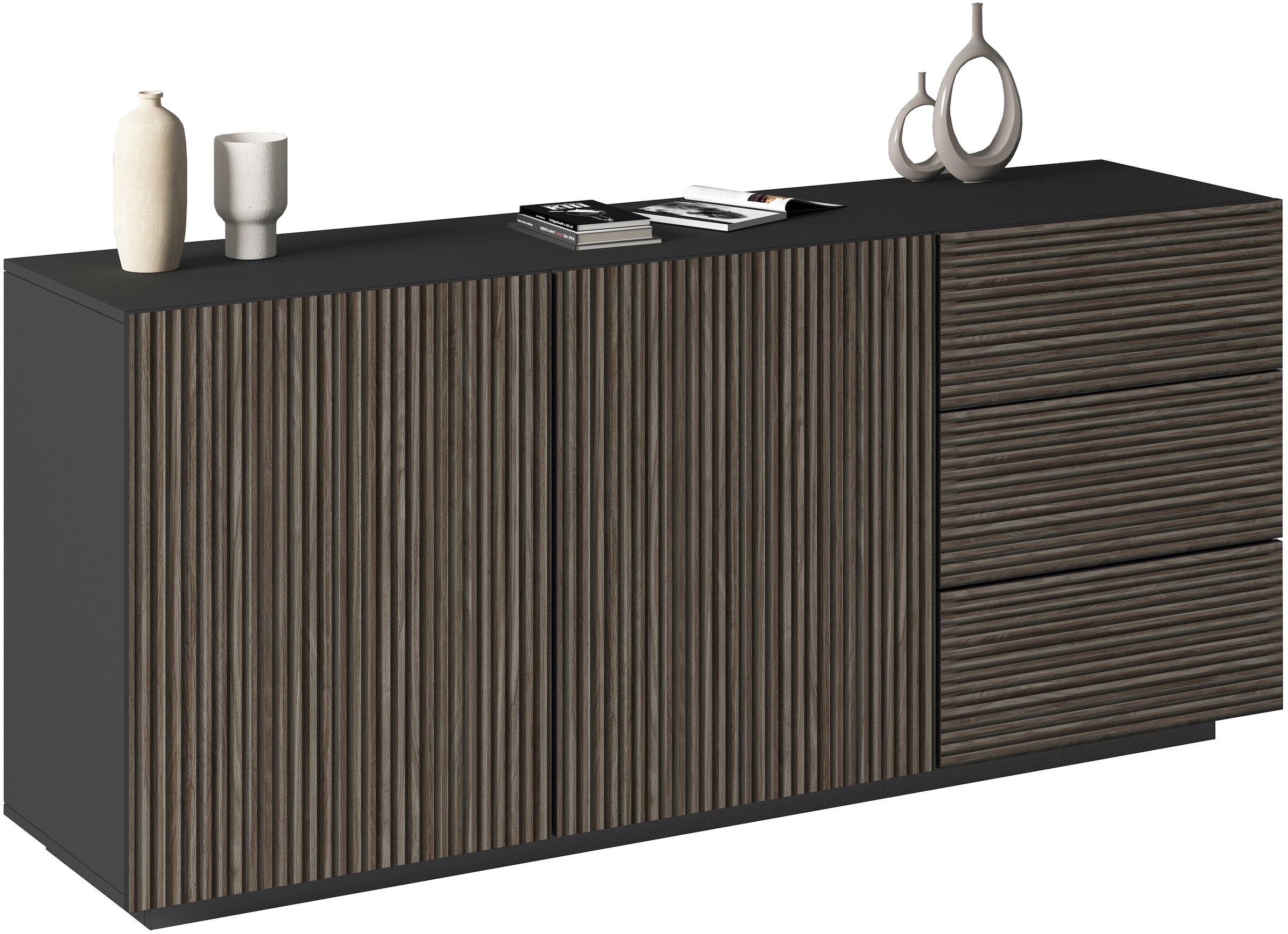 Home affaire Sideboard »Vega Sideboard,Kommode,180 cm« mit 2 Türen und 3 Schubladen,Fronten mit Rillen-Optik