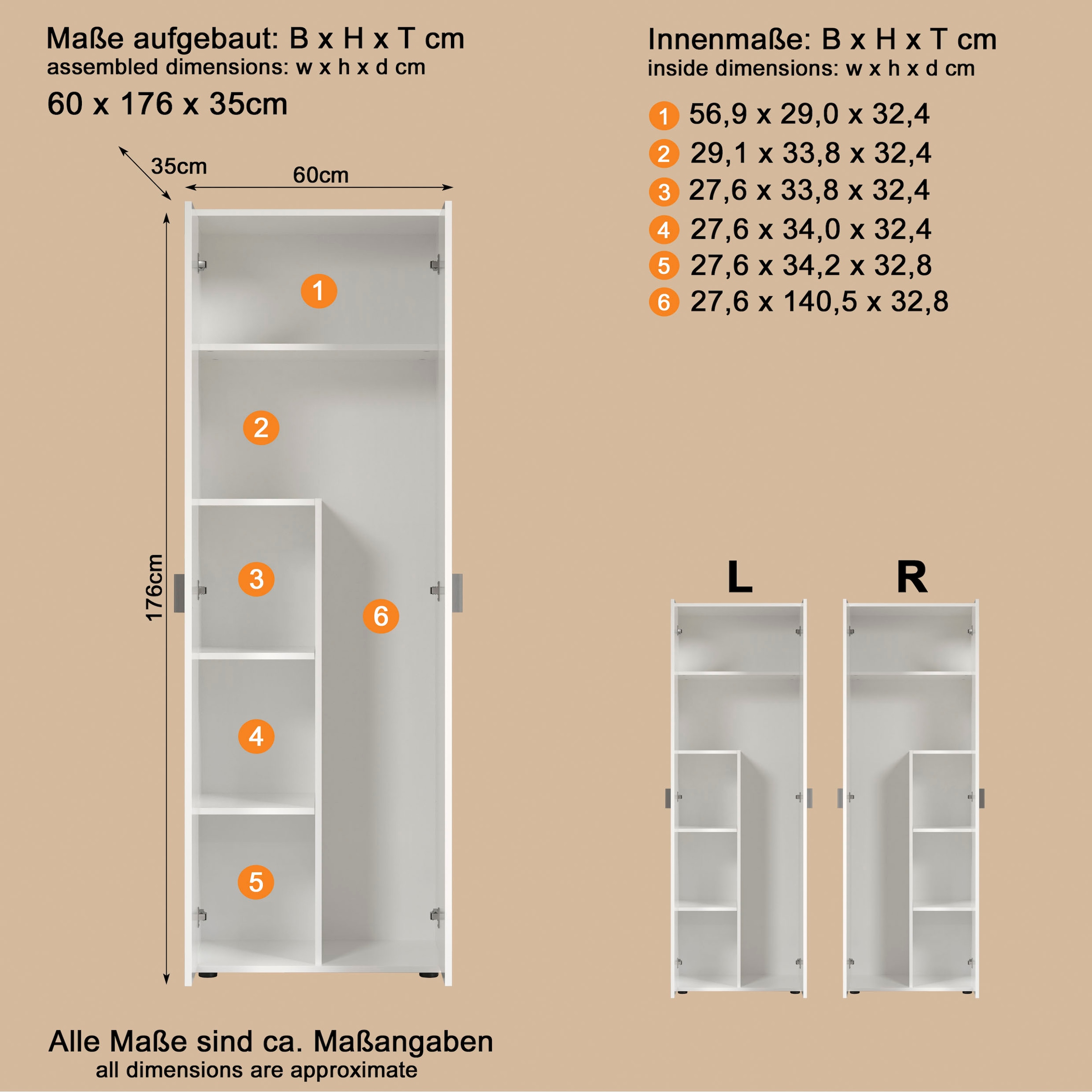 Home affaire Mehrzweckschrank »Jersey« 1 Stk. tlg. Besenschrank mit cleverer Innenaufteilung – (B/T/H) 60/35/176 cm