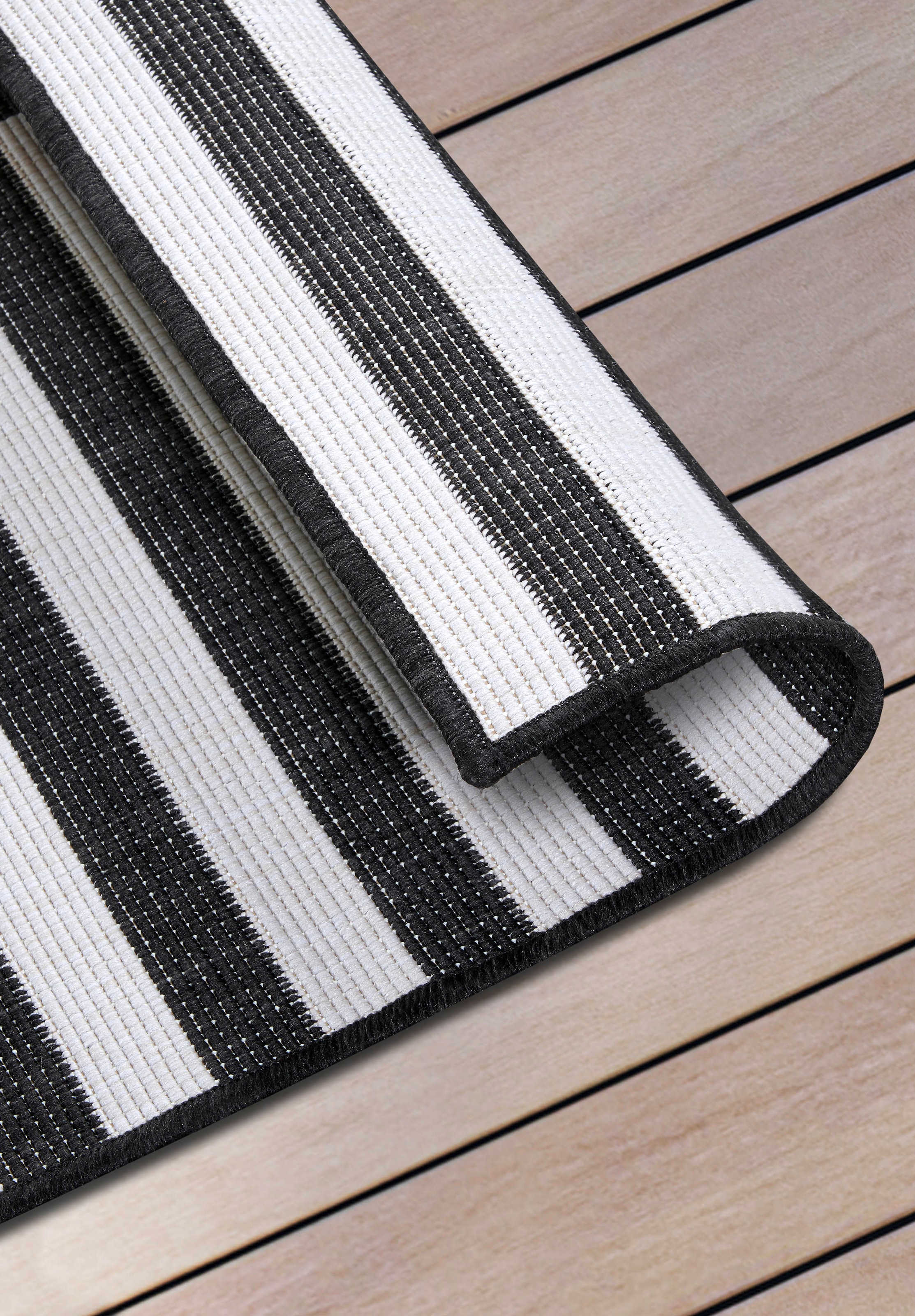 my home Teppich »Viela  Outdoor Wendeteppich, auch als Läufer erhältlich«, rechteckig, 5 mm Höhe, schwarz weiß, Flachgewebe, Balkon, Wohnzimmer, In-Outdoor, wasserfest