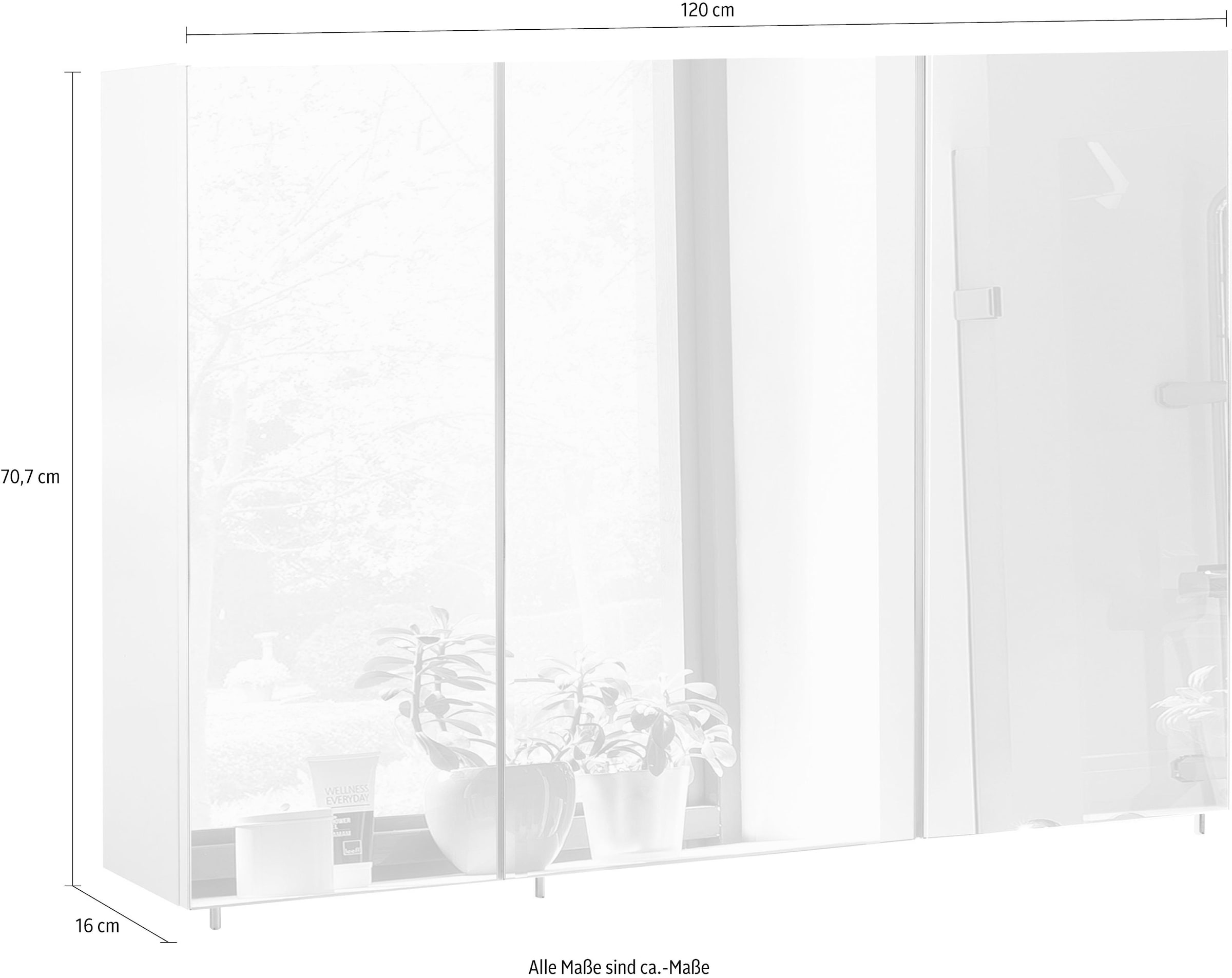 Schildmeyer Spiegelschrank »Basic made in Germany«, Breite 120 cm, 3-türig, Glaseinlegeböden, Made in Germany
