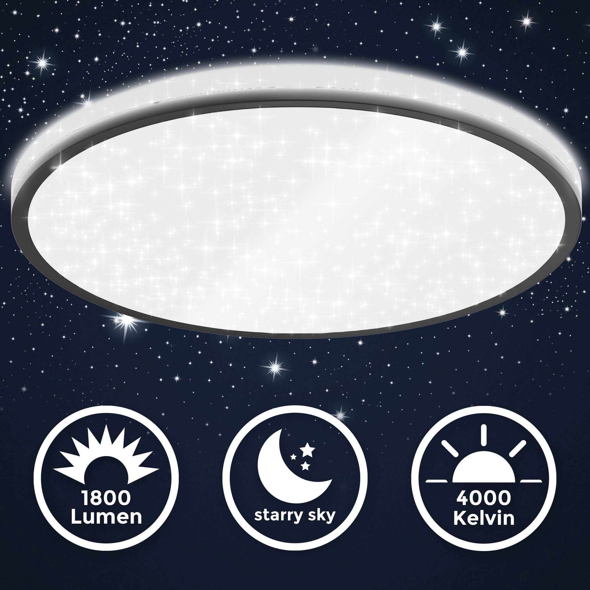 B.K.Licht LED Deckenleuchte »BK_DL1523 LED Deckenlampe, Sternenhimmel, Ø33cm, Neutralweißes Licht«, 1 flammig, Leuchtmittel LED-Modul | LED fest integriert, 18W, 4.000K, 1.800Lm, Indirektes Licht, Backlight, Schwarz