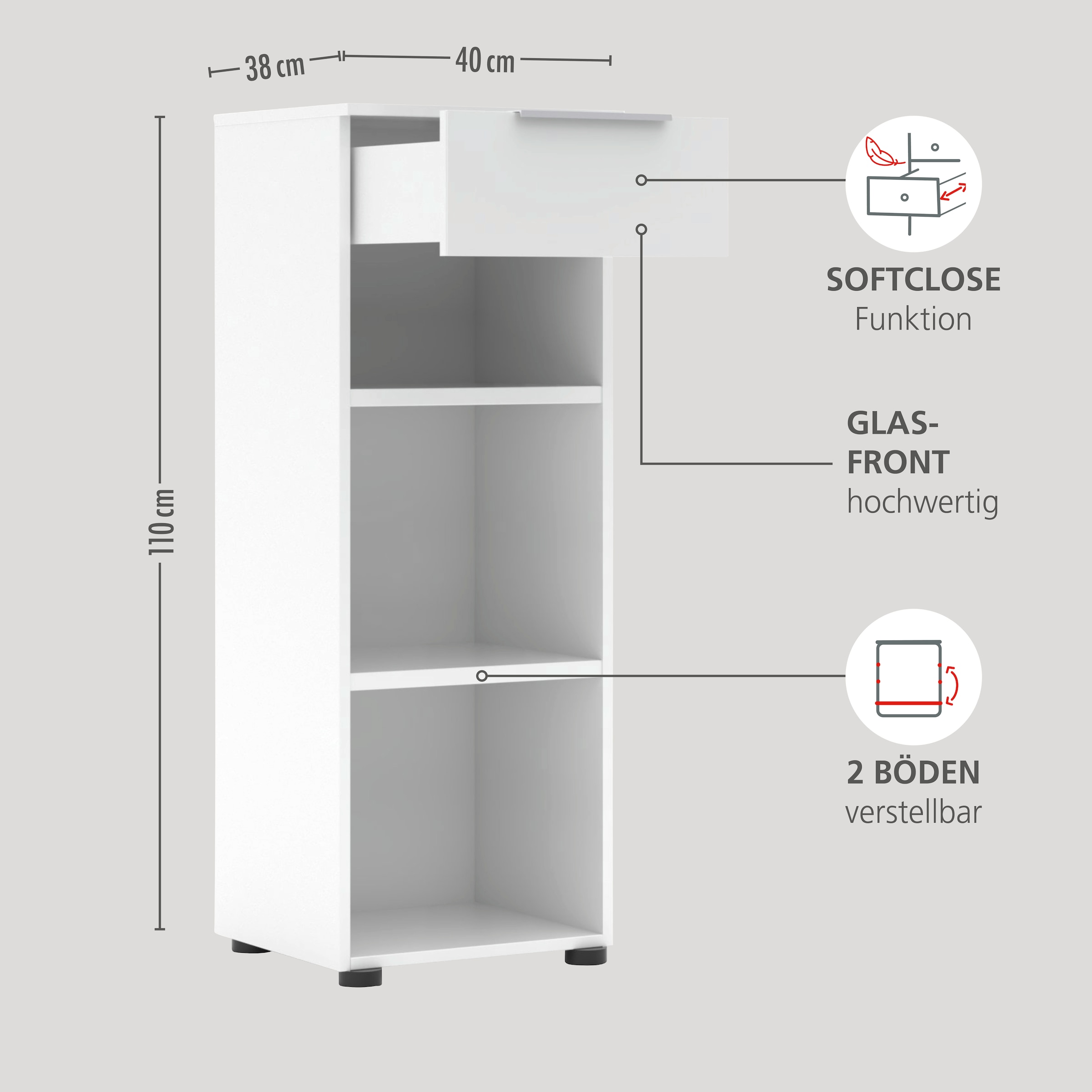 Innostyle Aktenregal »Büroregal Santorin, 40x 110x 38 cm (B/H/T)« 1 Stk. tlg. 1 Schubkasten, 3 offene Fächer, Softclose, Metallgriff
