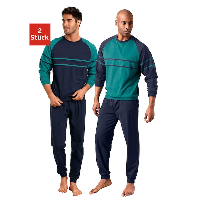 le jogger® Pyjama, (Packung, 4 tlg., 2 Stück), in langer Form mit  aufgesetzten Streifen bei ♕
