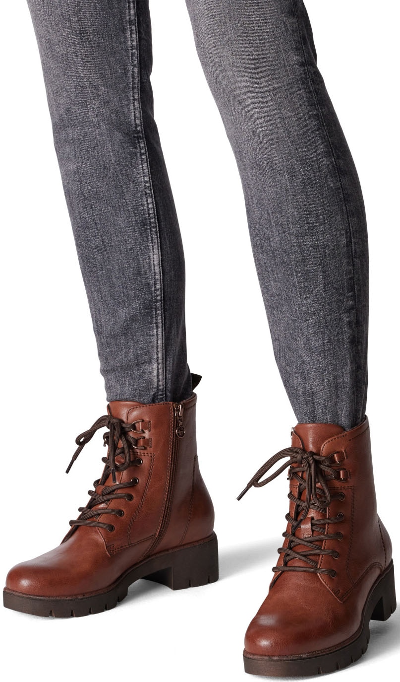 Tamaris Schnürstiefelette, Blockabsatz, Schnürboots mit Ösen und Ziernähten