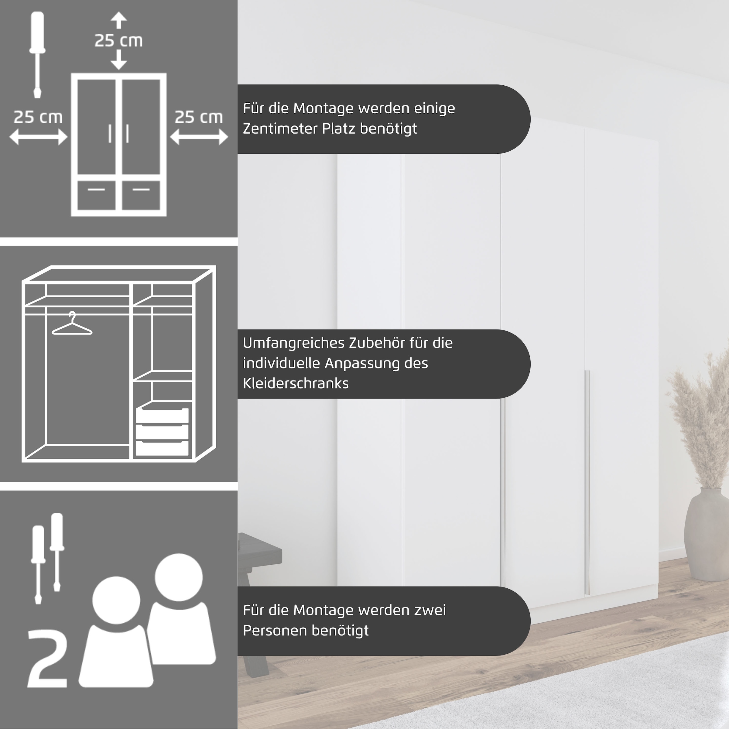 rauch Drehtürenschrank »Kleiderschrank Kleiderschränke Schrank Garderobe AGORDO mit Glasfront«, (in zwei Griff-Farben), durchdachte Innenausstattung, in 6 Breiten und 2 Höhen MADE IN GERMANY