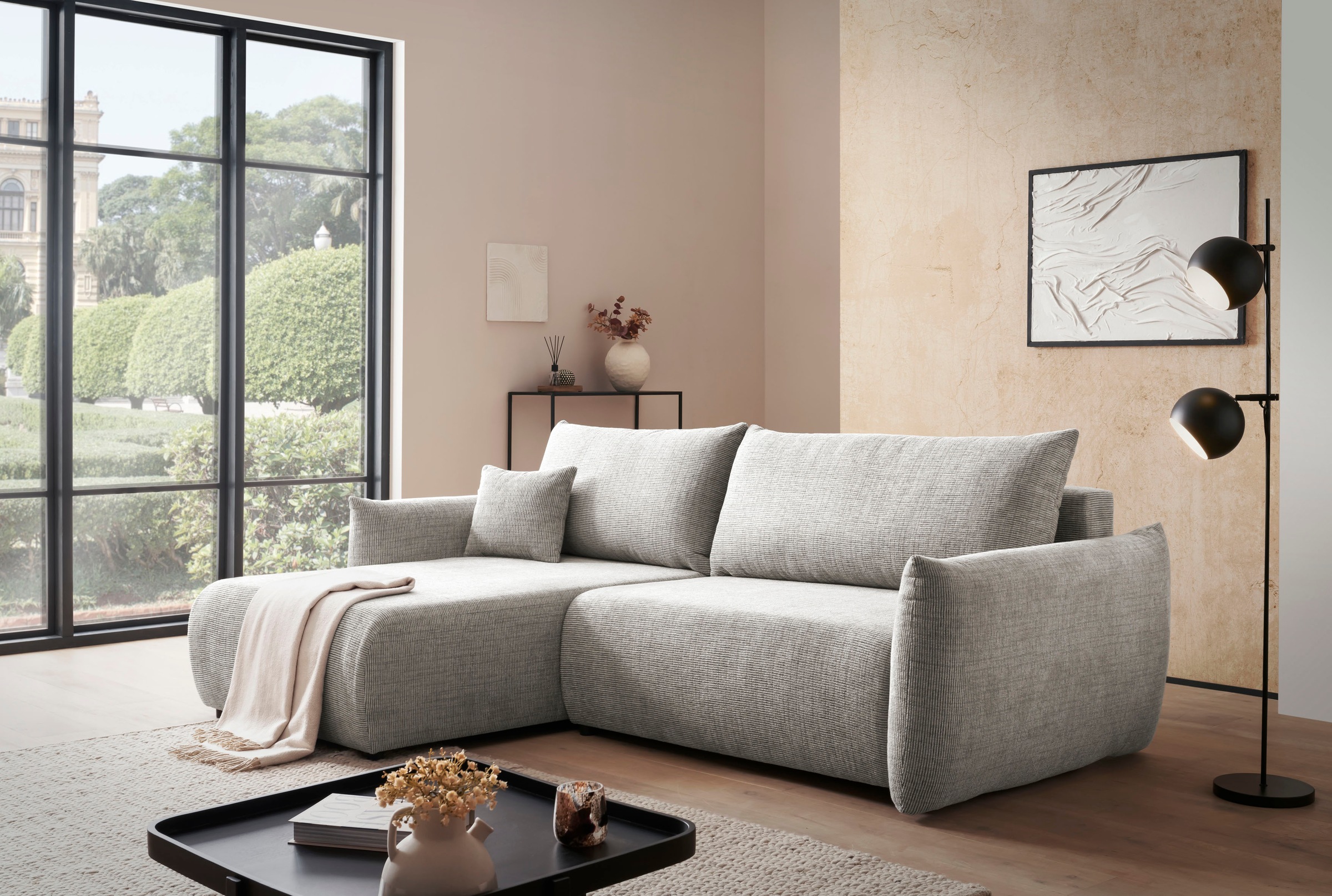 andas Ecksofa »MAVAS Schlafsofa mit Bettkasten, L-Form,«, ca.257/127cm (Liegefläche 212/145 cm), Cord, Chenille, Struktur