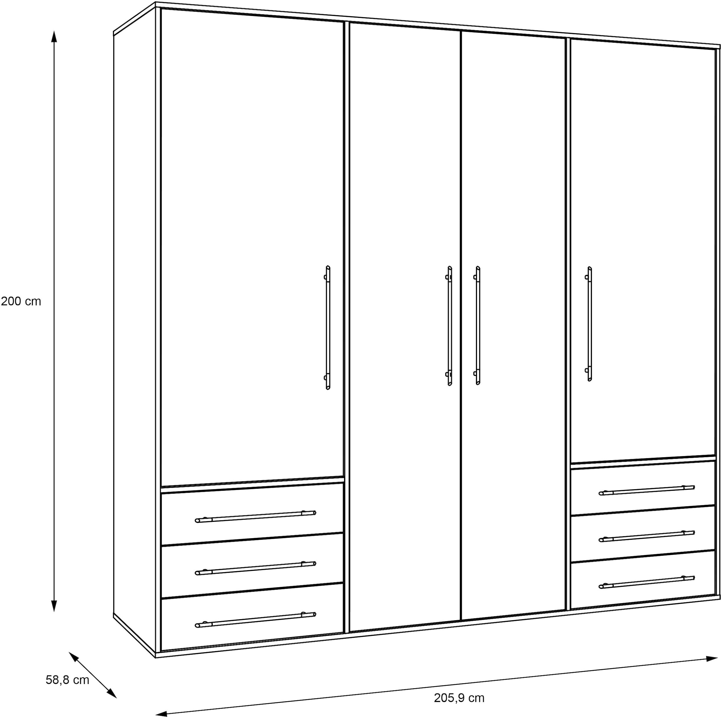 FORTE Drehtürenschrank »Kleiderschrank,zeitloses Design, 4 türig« viel Stauraum, Schubladen, Stangengriffe, Made in Europe