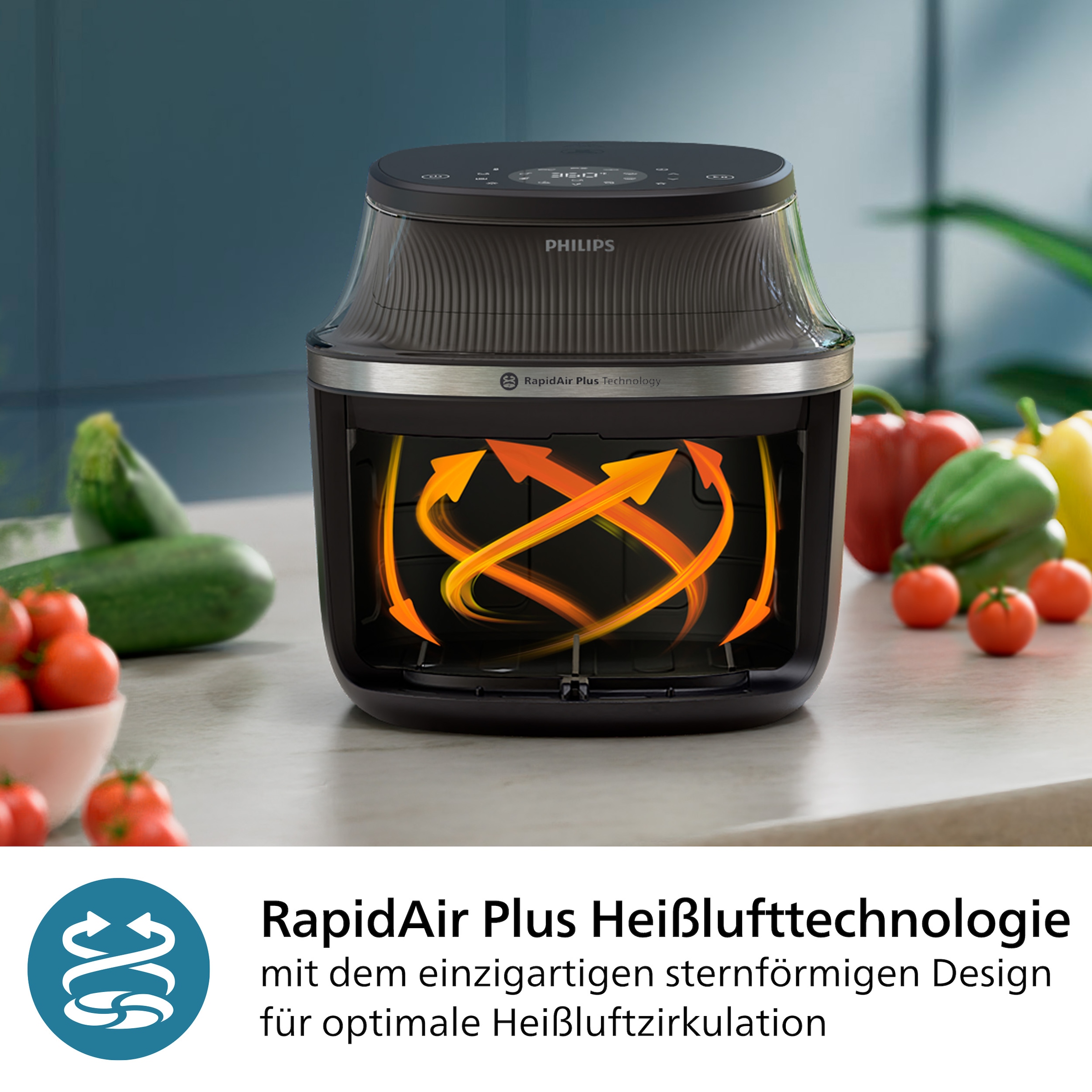 Philips Heißluftfritteuse »Airfryer 3000 NA342/00, mit 7.2L, Sichtfenster«, 2000 W, RapidAir Plus Technologie und 16 Kochfunktionen; Schwarz/Kupfer