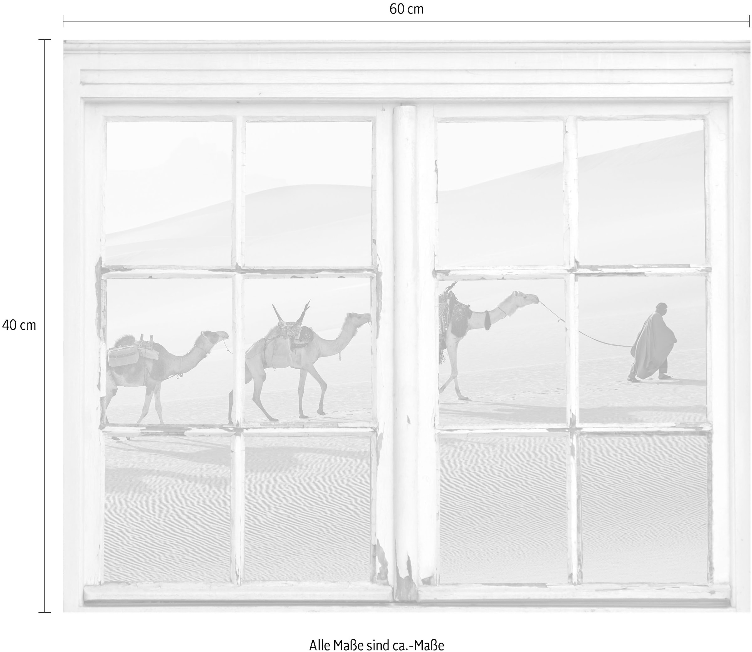 queence Wandsticker »Kamele in Wüste«, Wandsticker, Wandbild, selbstklebend, 3D, Fenster
