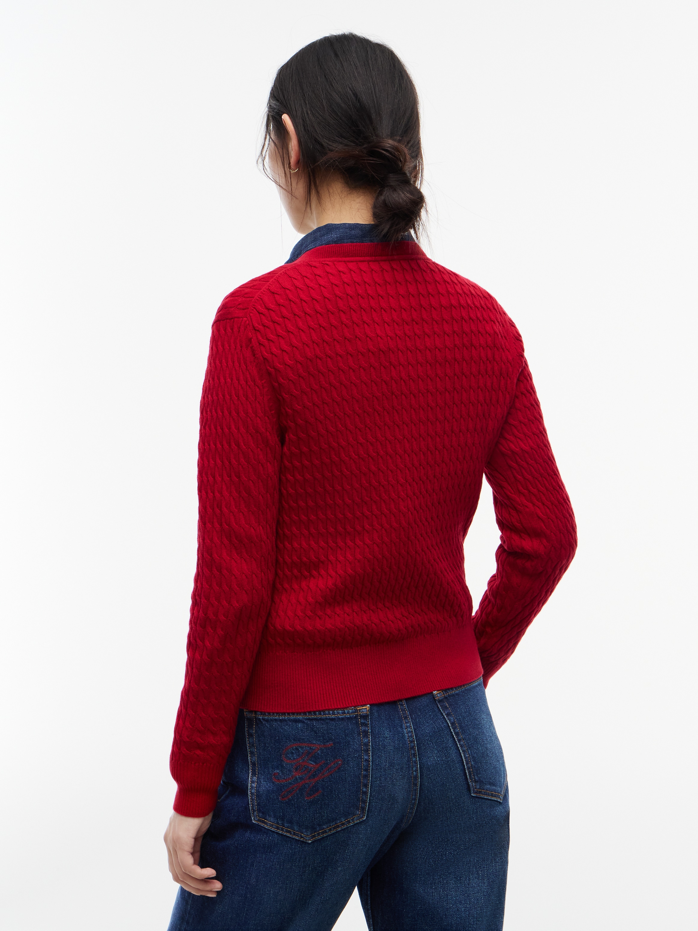 Tommy Hilfiger Strickpullover »CO CABLE FINE GG V-NK LS SWT« Baumwolle, mit Zopfmuster