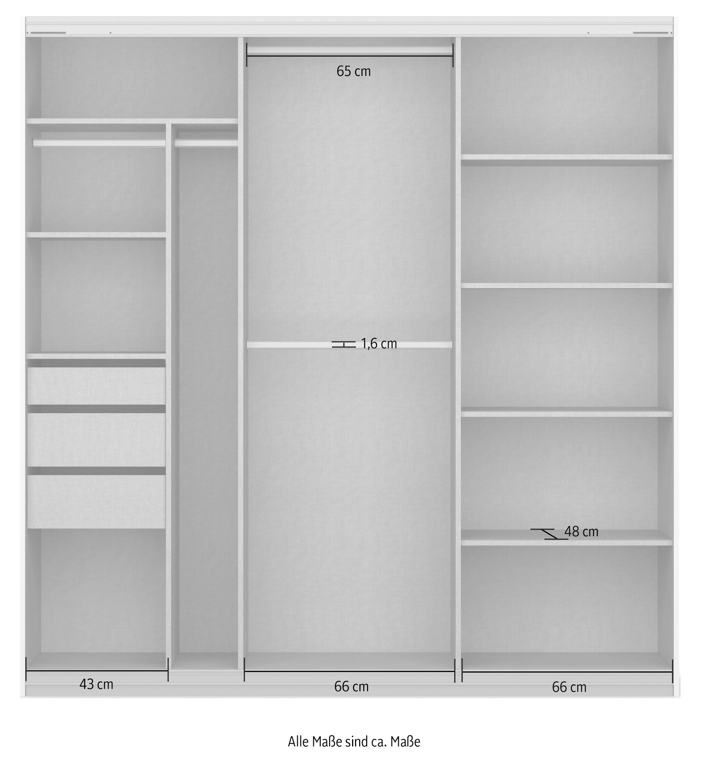 rauch Schwebetürenschrank »Kleiderschrank Schrank Garderobe OTELI inkl. 3 Innenschubladen« Breiten 211/278/323/368 cm Höhen 214/233 cm,  mit Mittelspiegel und Passepartout optional mit Beleuchtung