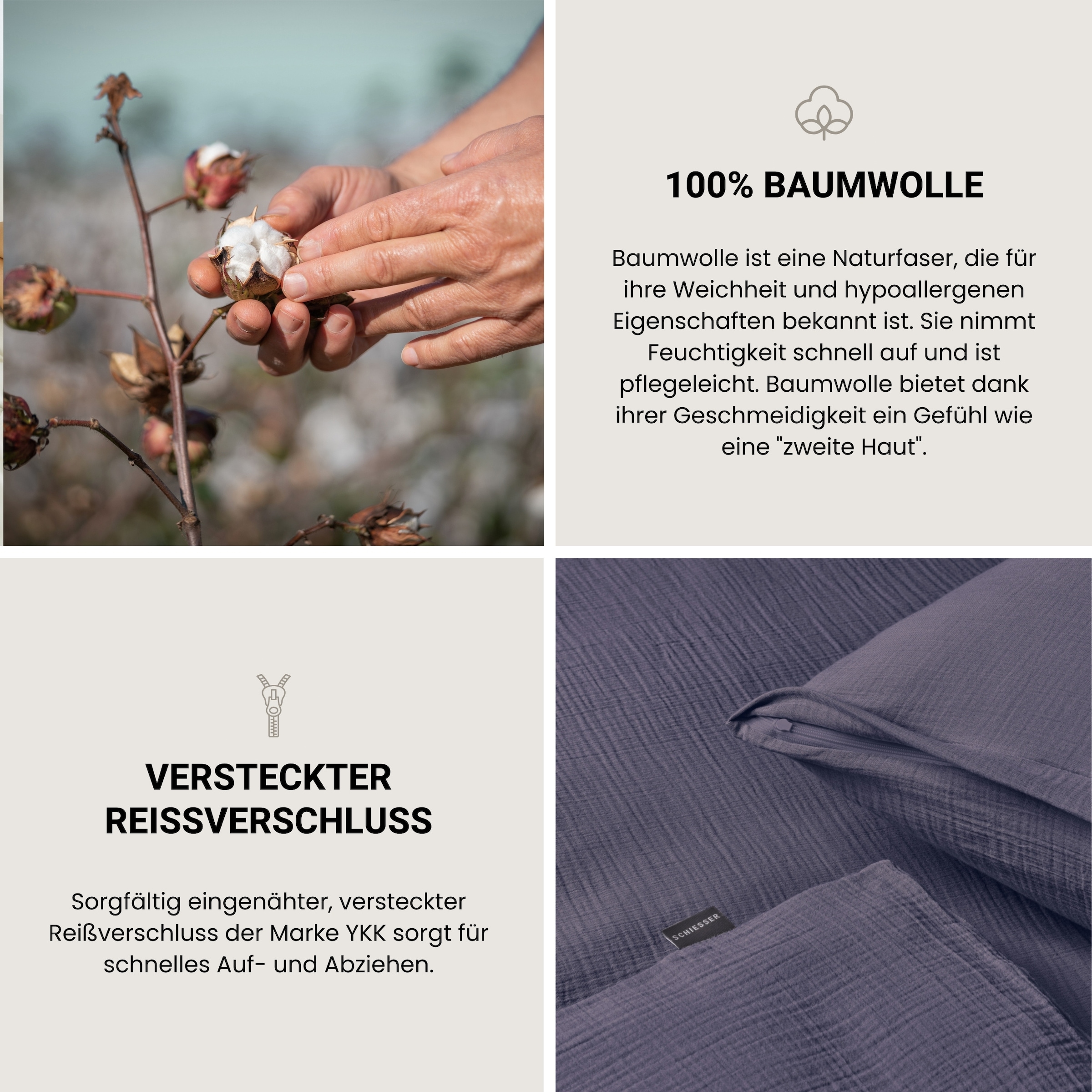 Schiesser Bettwäsche »Molly aus softer Musselin-Qualität in gedeckten, natürlichen Farben«, (2 tlg.), MADE IN GREEN by OEKO-TEX®