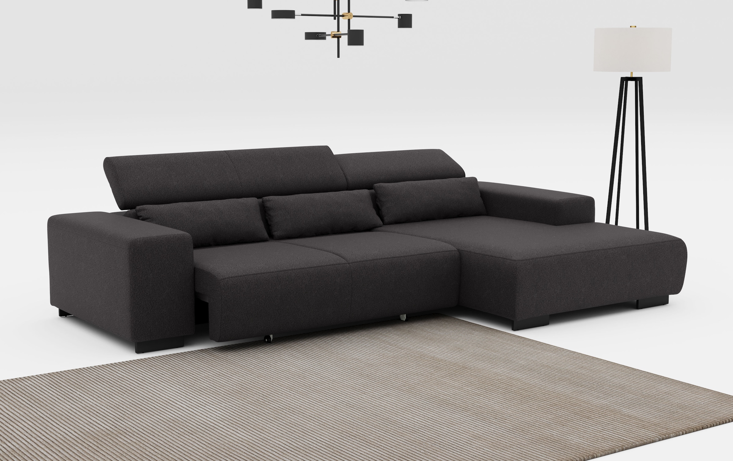 COTTA Ecksofa »Side L-Form, mit Kopfteilverstellung und Zierkissen«, optional motorische Sitztiefenverstellung
