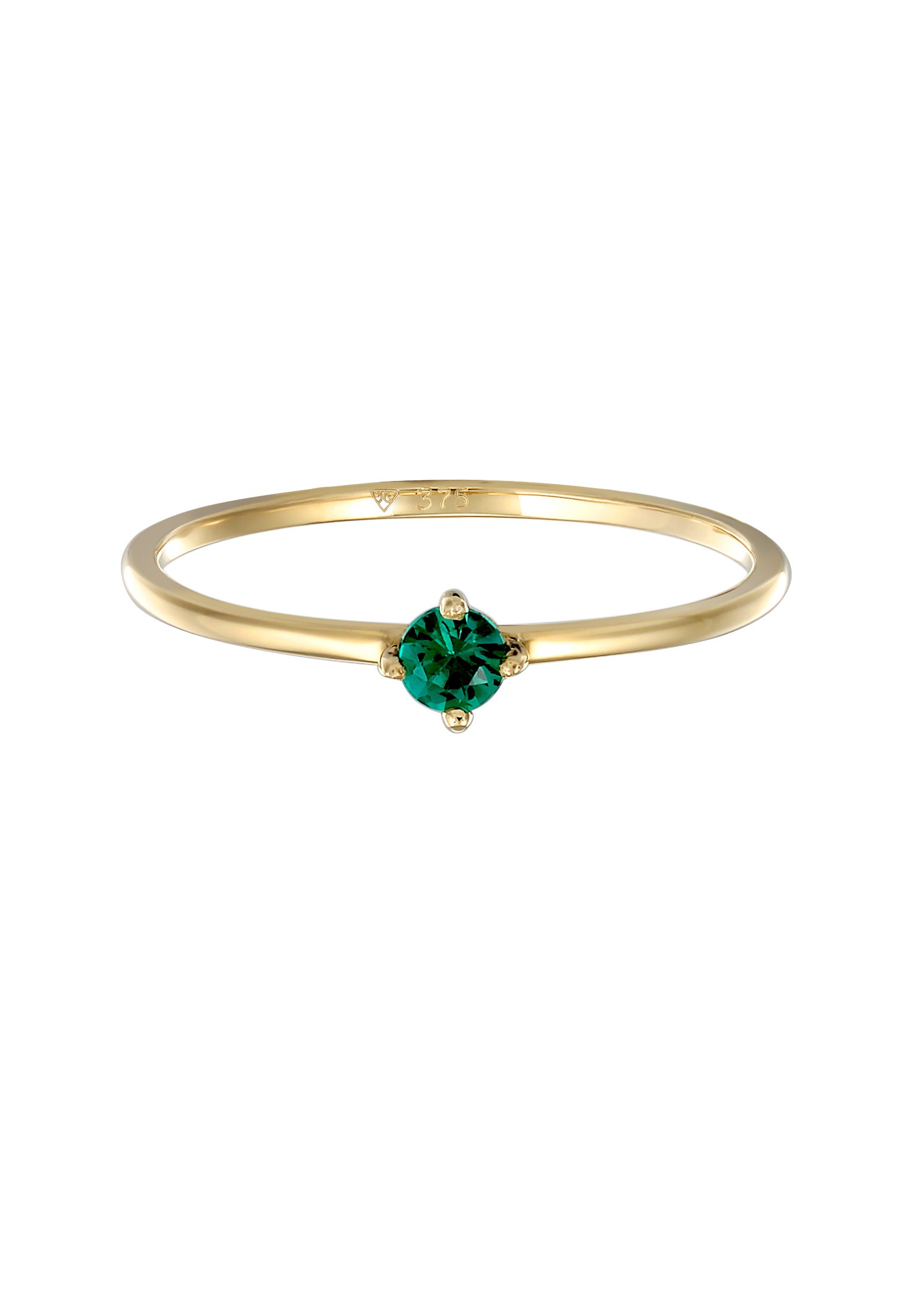 Elli Premium Silberring »Ring Synthetischer Smaragd Solitär 375er Gelbgold«