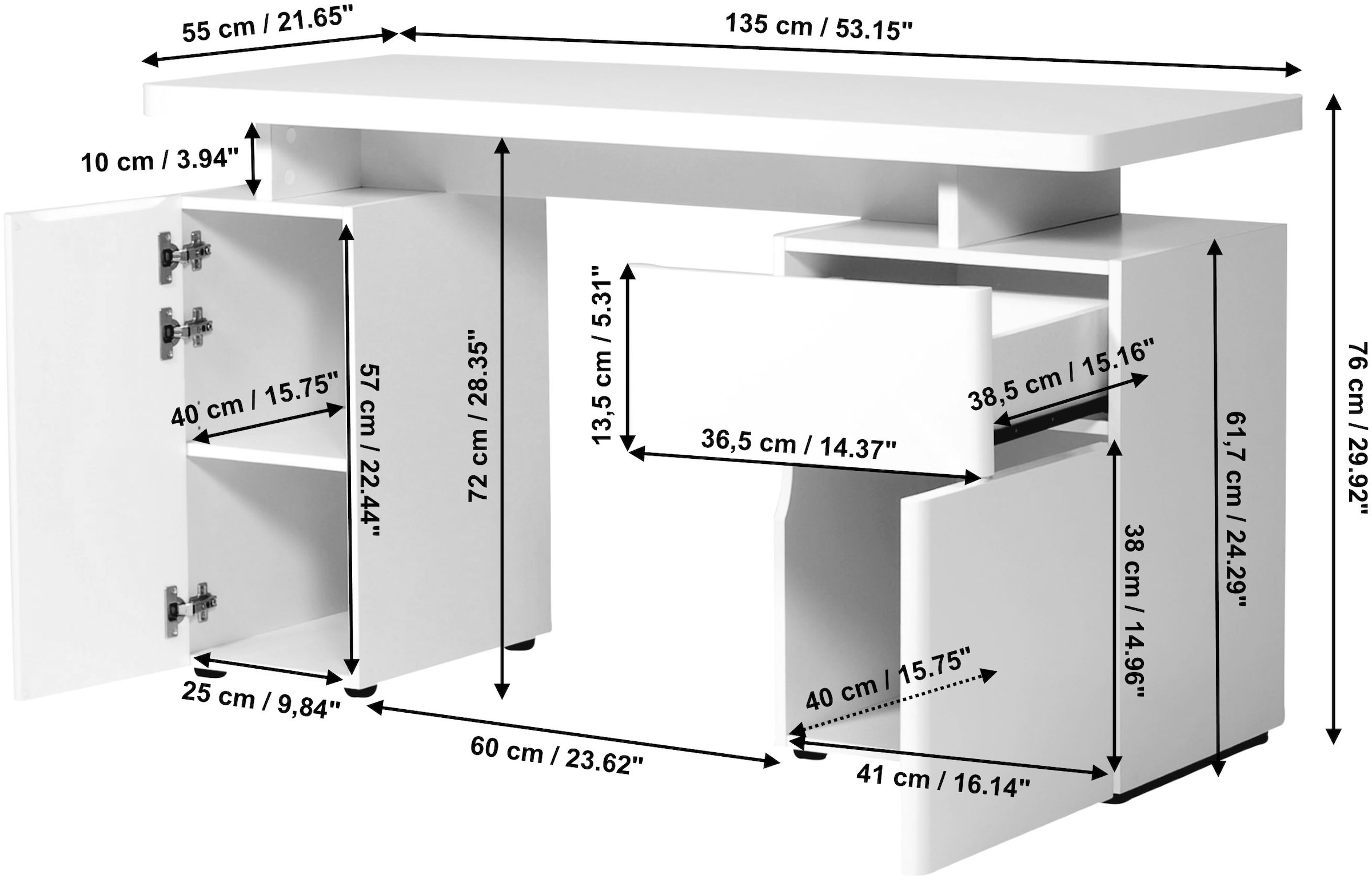 Jahnke Schreibtisch »CU-LIBRE 140« 1 Stk. tlg. platzsparender Arbeitsplatz, 1 Schublade und 2 Türen, 135 cm
