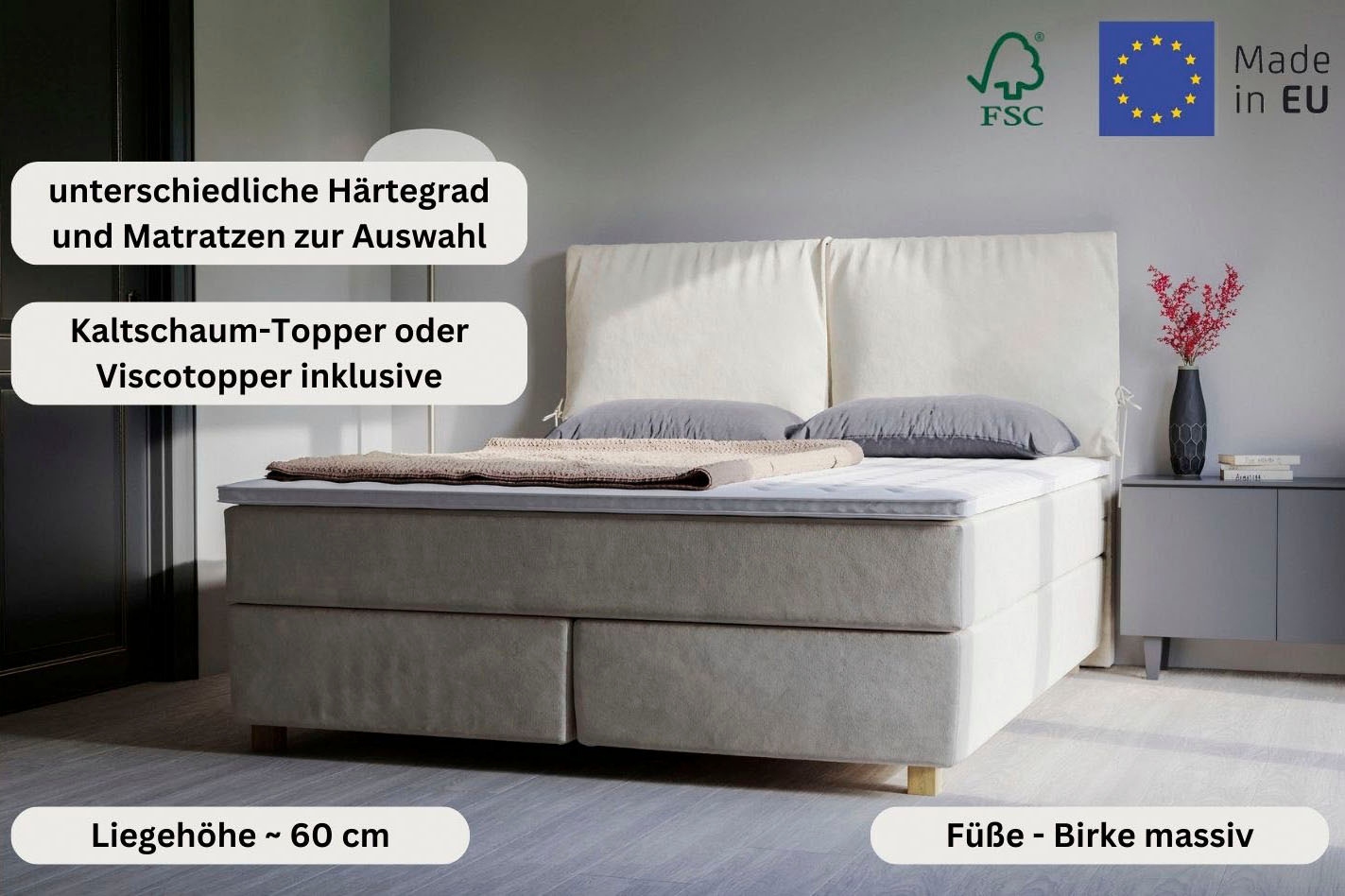 Home affaire Boxspringbett »Nele«, inkl. Topper im schlichtem Design