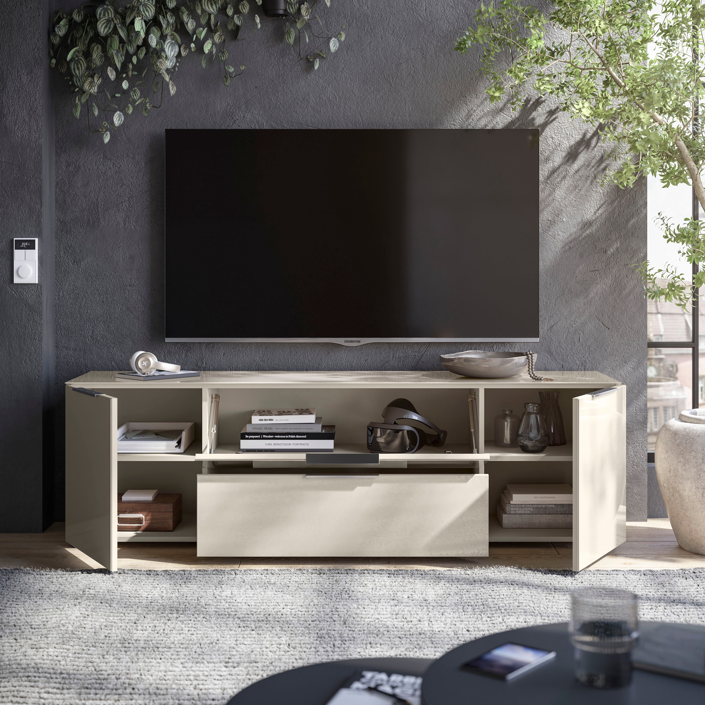 HBZ Lowboard »Santorin, BxHxT 180x99x40 cm«, (1 St.), Breite 180cm, Softclose für Türen und Schubkästen, Melaminbeschichtung