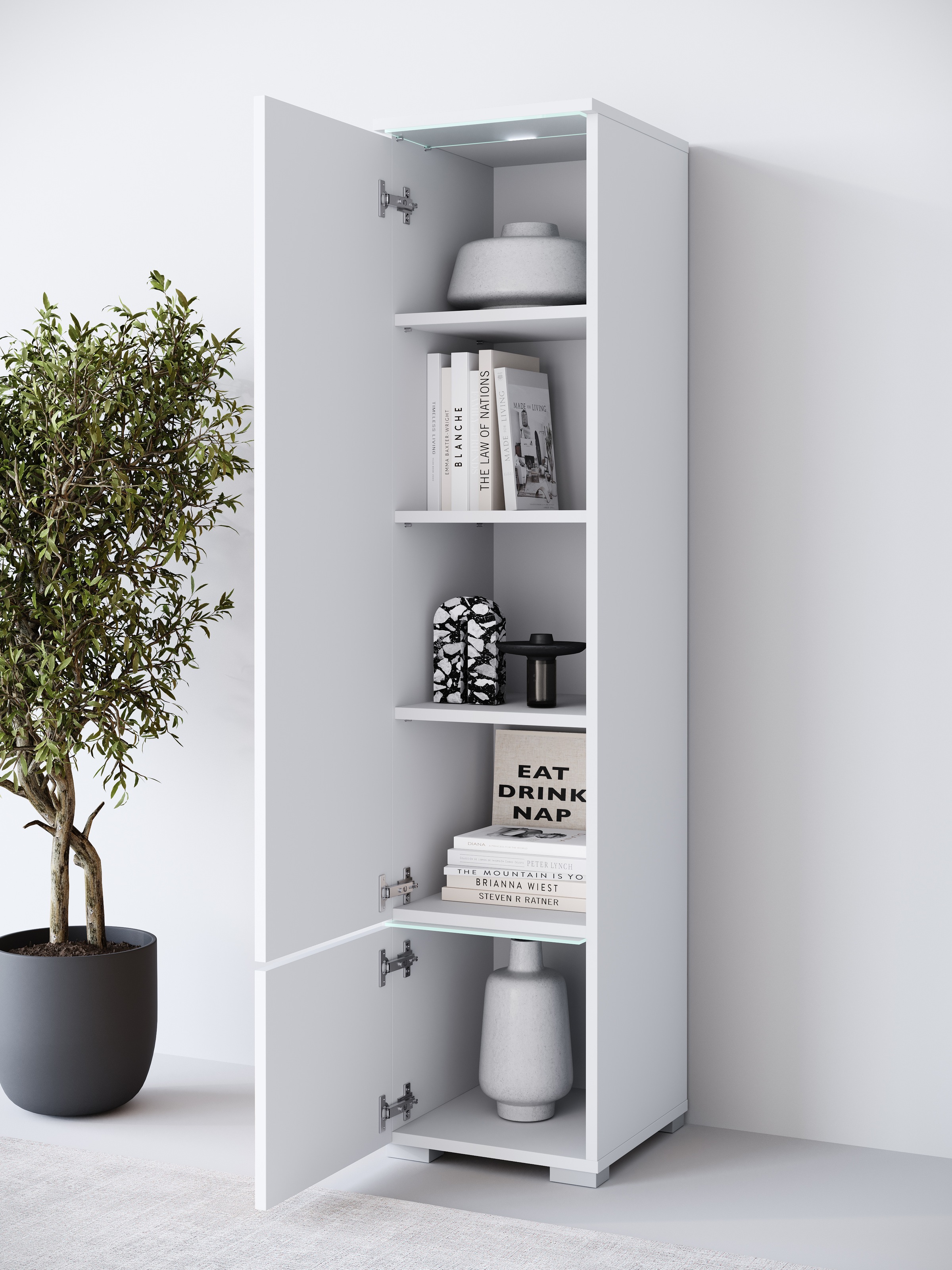 Home affaire Vitrine »Vera, Höhe 130 cm, in verschiedenen Farbausführungen« 1 Stk. tlg. LED-Beleuchtung, Türanschlag frei wählbar, stehend/hängend