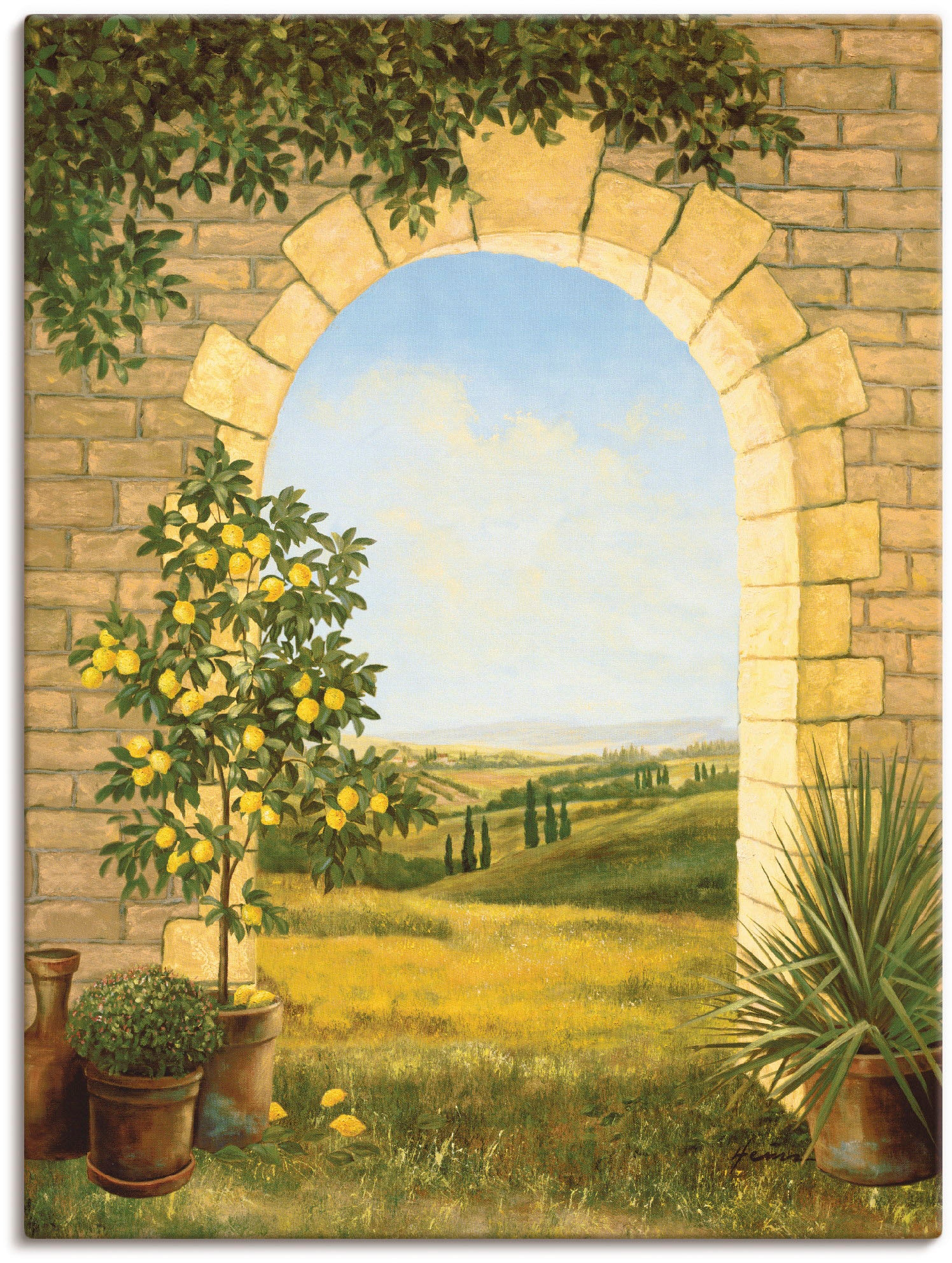 Artland Wandbild "Zitronenbaum vorm Torbogen II" Fensterblick 1 Stk. tlg. als Leinwandbild, Poster in verschied. Größen